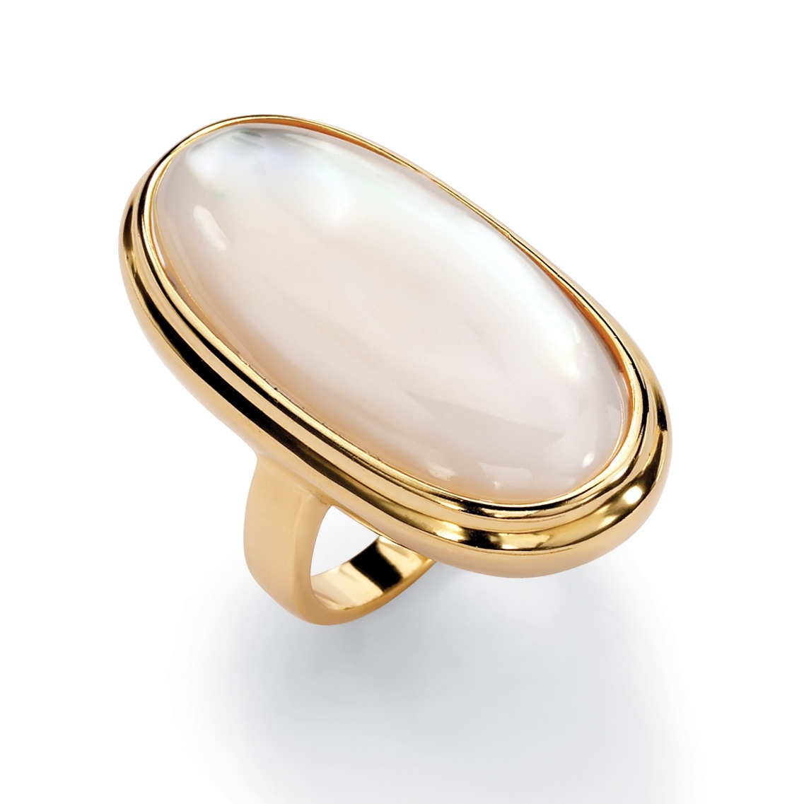 14k Gold-Plated Oval-Shaped Mother-of-Pearl Cabochon Ring