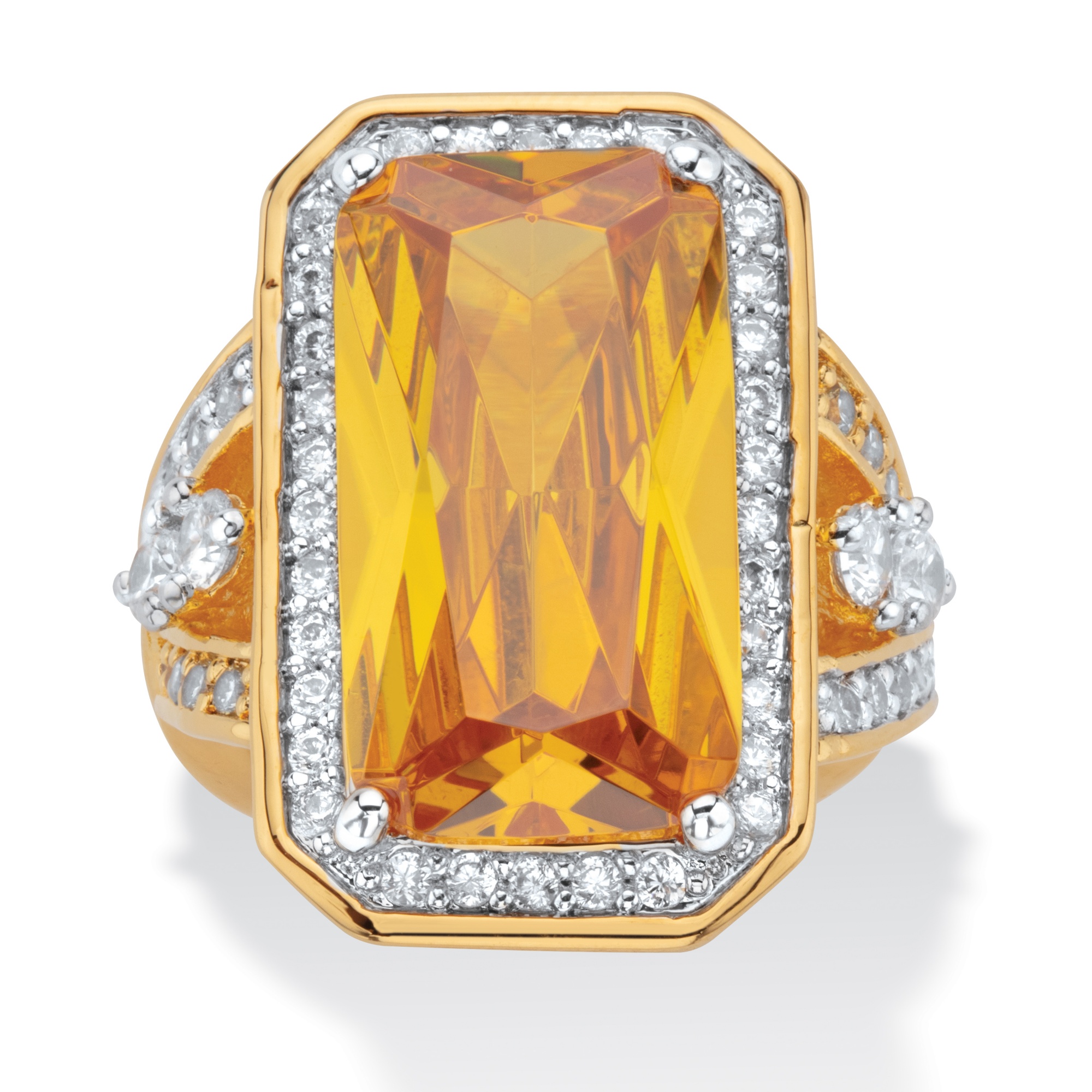 14k Gold-Plated Canary Yellow and White DiamonUltra&trade; Cubic Zirconia Ring
