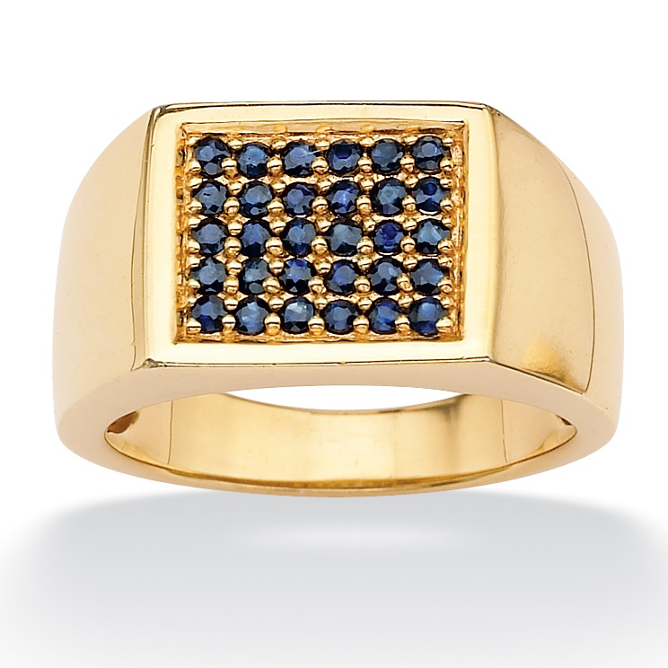 Men's 18k Gold Over Sterling Silver Midnight Sapphire Checkered Ring