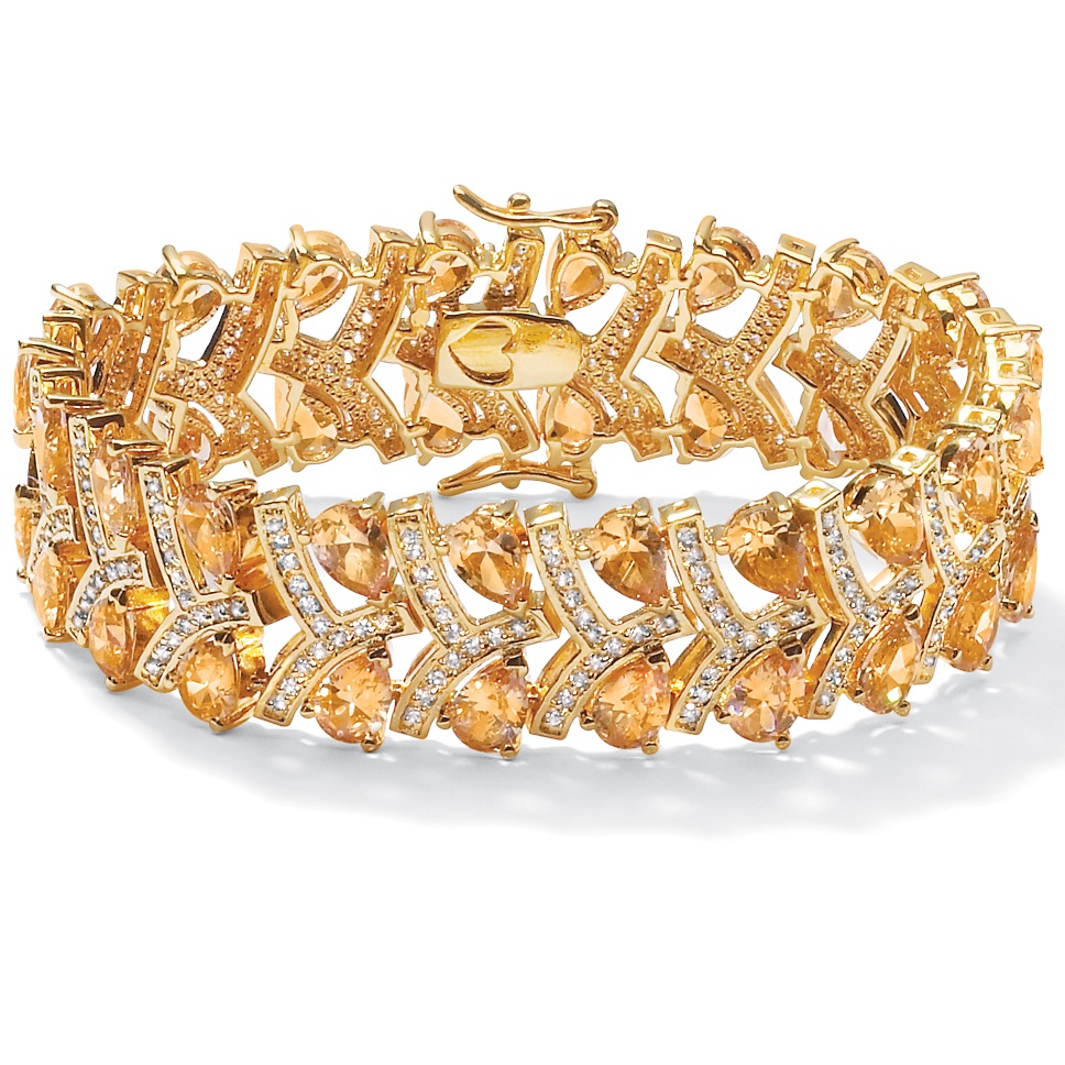 14k Gold-Plated Pear-Shaped Champagne and Round White DiamonUltra&trade; ...