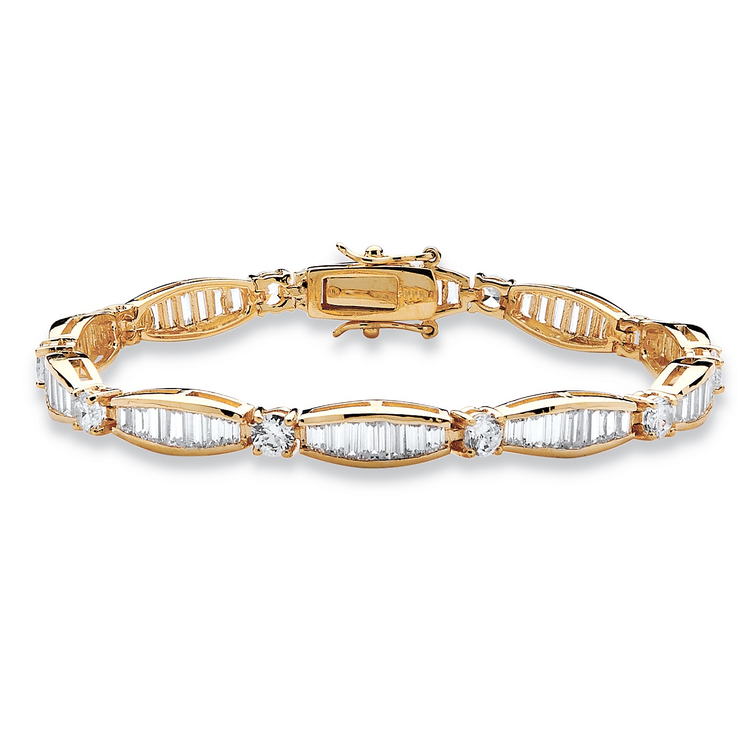 14k Gold-Plated Round and Baguette DiamonUltra&trade; Cubic Zirconia Tennis ...