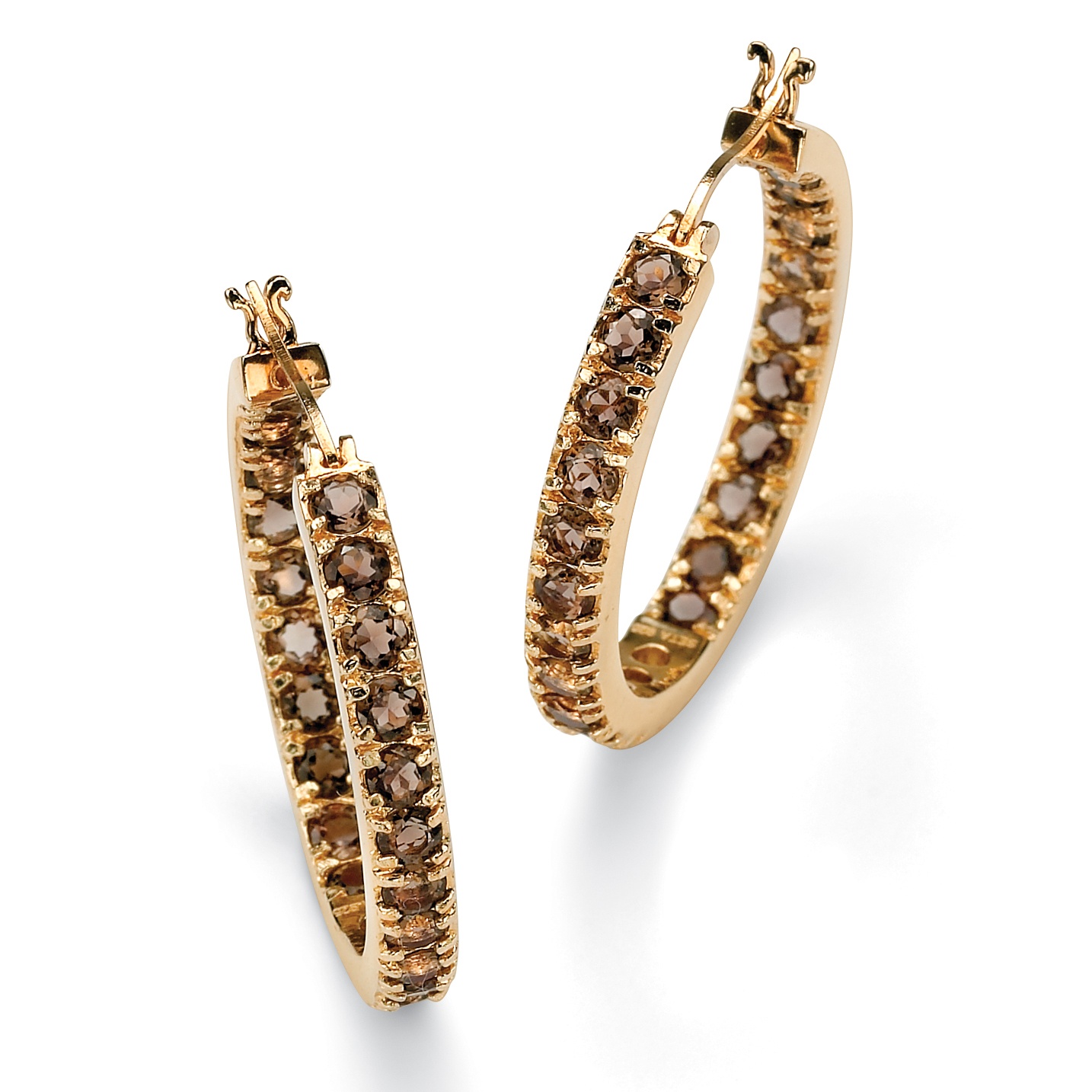 14k Gold-Plated Smoky Quartz Inside-Out Hoop Pierced Earrings