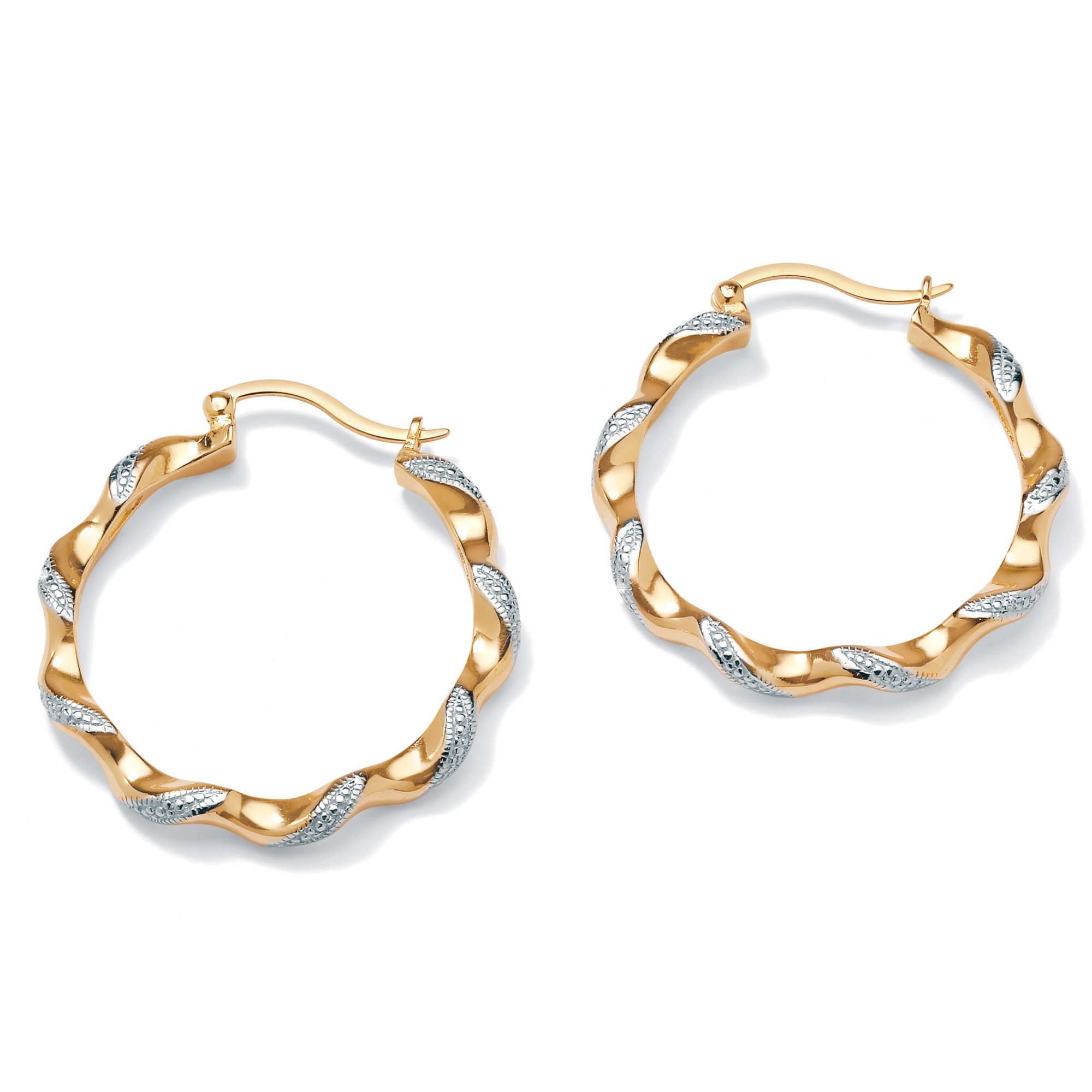Tutone. 14k Gold-Plated Diamond Accent Hoop Pierced Earrings