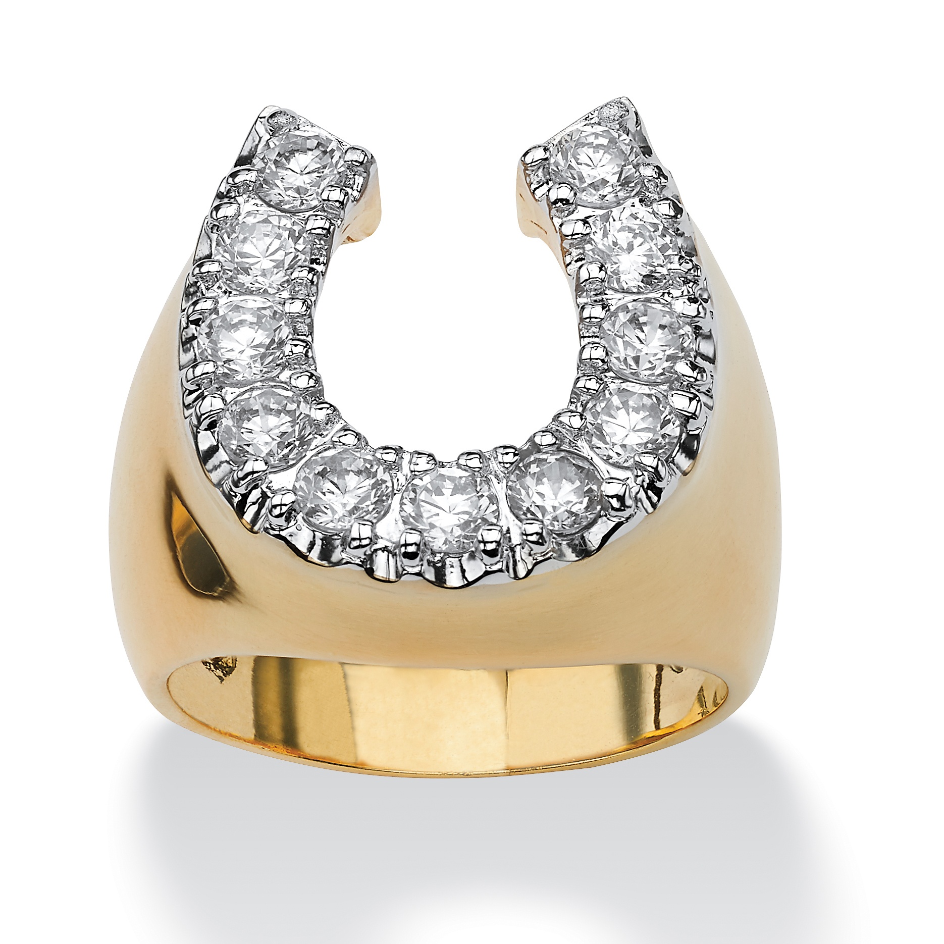 Men's Tutone 14k Gold-Plated DiamonUltra&trade; Cubic Zirconia Horseshoe Ring