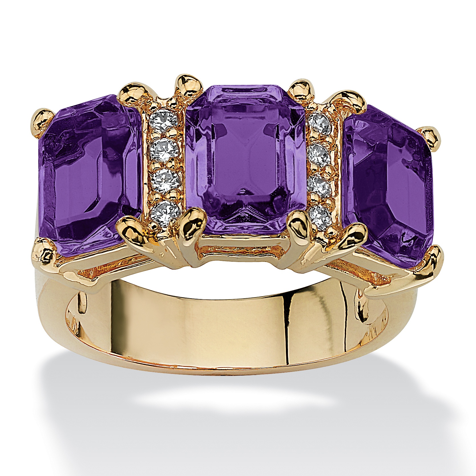 14k Gold-Plated Emerald-Cut Birthstone and Round DiamonUltra&trade; Cubic Zirconia Ring