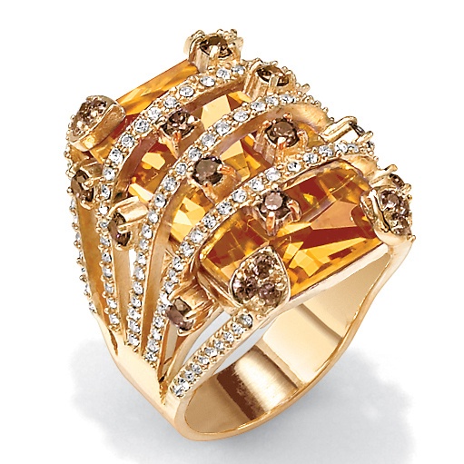 14k Gold-Plated Champagne DiamonUltra&trade; Cubic Zirconia and Simulated ...