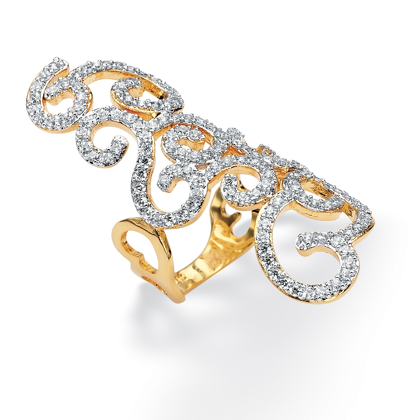 Tutone 14k Gold-Plated DiamonUltra Cubic Zirconia Elongated Swirl Ring