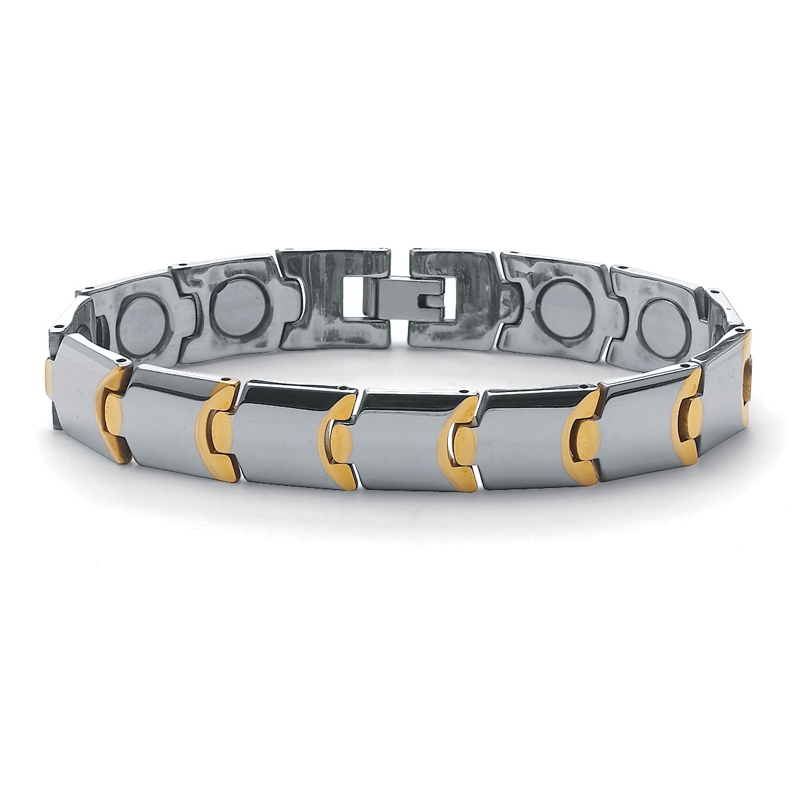 Men's Tutone Stainless Steel Puzzle-Link Magnetic Bracelet
