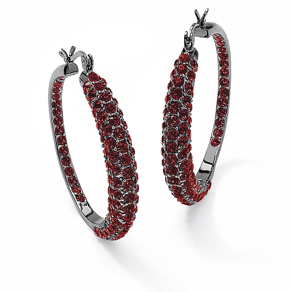 Black Ruthenium Finish Round Birthstone Inside-Out Hoop Pierced Earrings