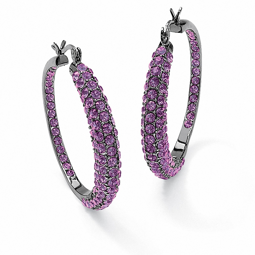 Black Ruthenium Finish Round Birthstone Inside-Out Hoop Pierced Earrings