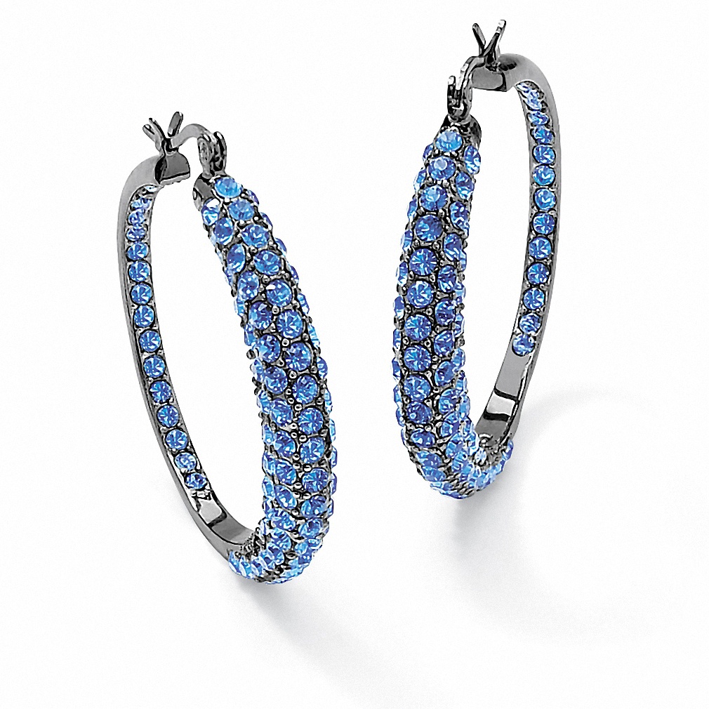 Black Ruthenium Finish Round Birthstone Inside-Out Hoop Pierced Earrings
