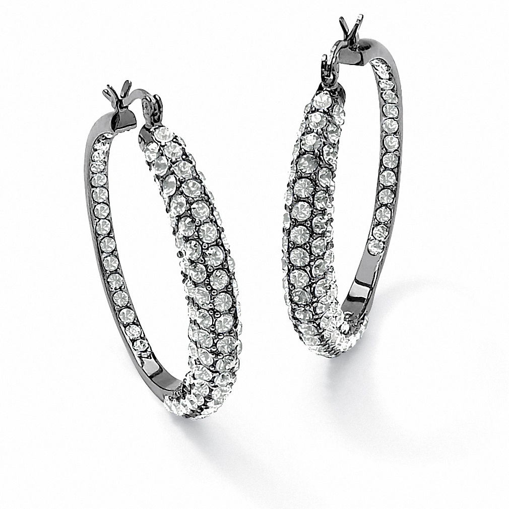 Black Ruthenium Finish Round Birthstone Inside-Out Hoop Pierced Earrings