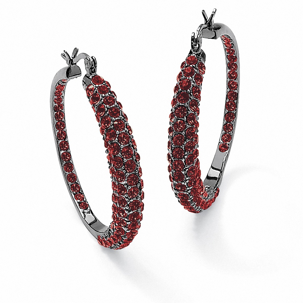 Black Ruthenium Finish Round Birthstone Inside-Out Hoop Pierced Earrings