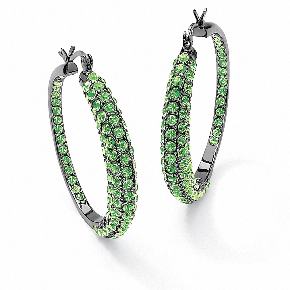 Black Ruthenium Finish Round Birthstone Inside-Out Hoop Pierced Earrings