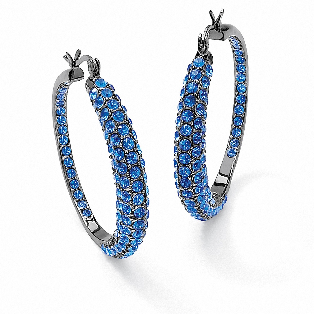 Black Ruthenium Finish Round Birthstone Inside-Out Hoop Pierced Earrings