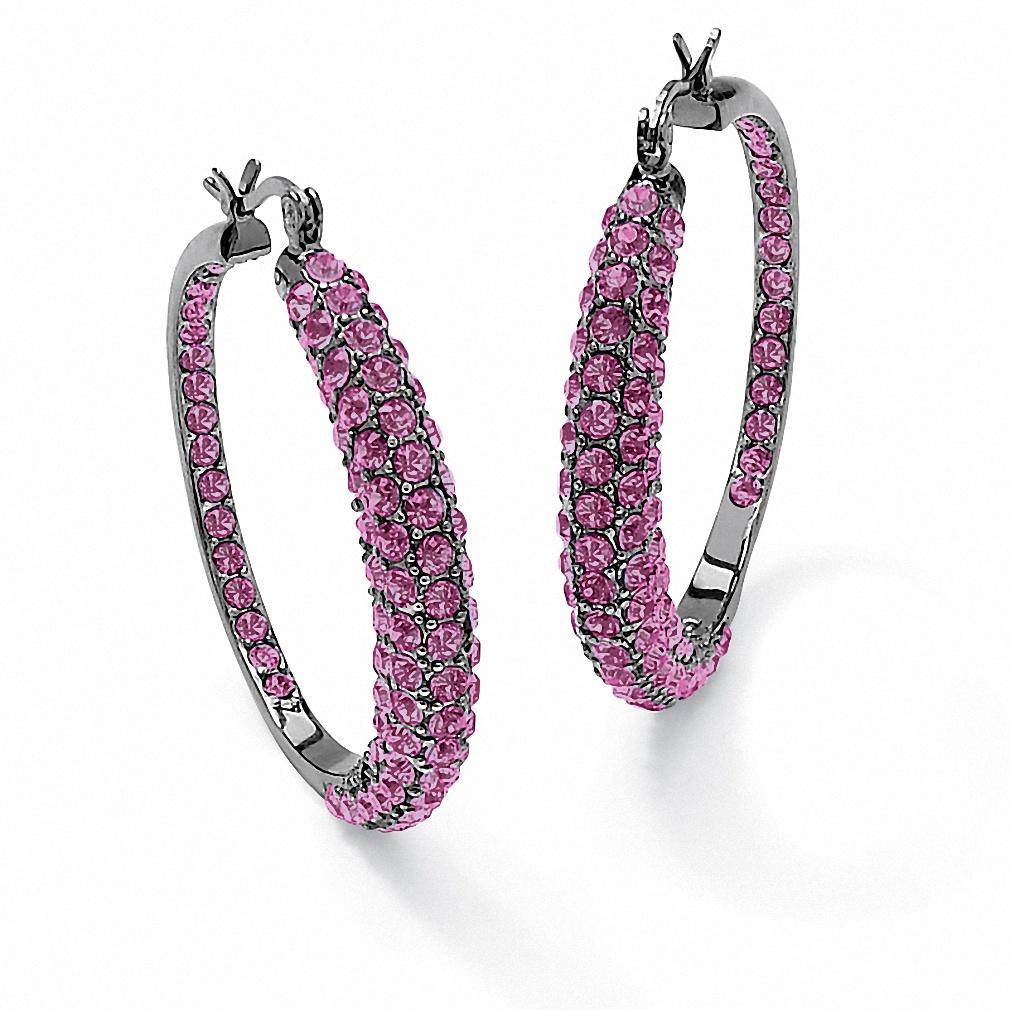Black Ruthenium Finish Round Birthstone Inside-Out Hoop Pierced Earrings