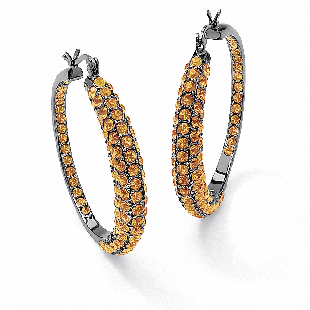 Black Ruthenium Finish Round Birthstone Inside-Out Hoop Pierced Earrings