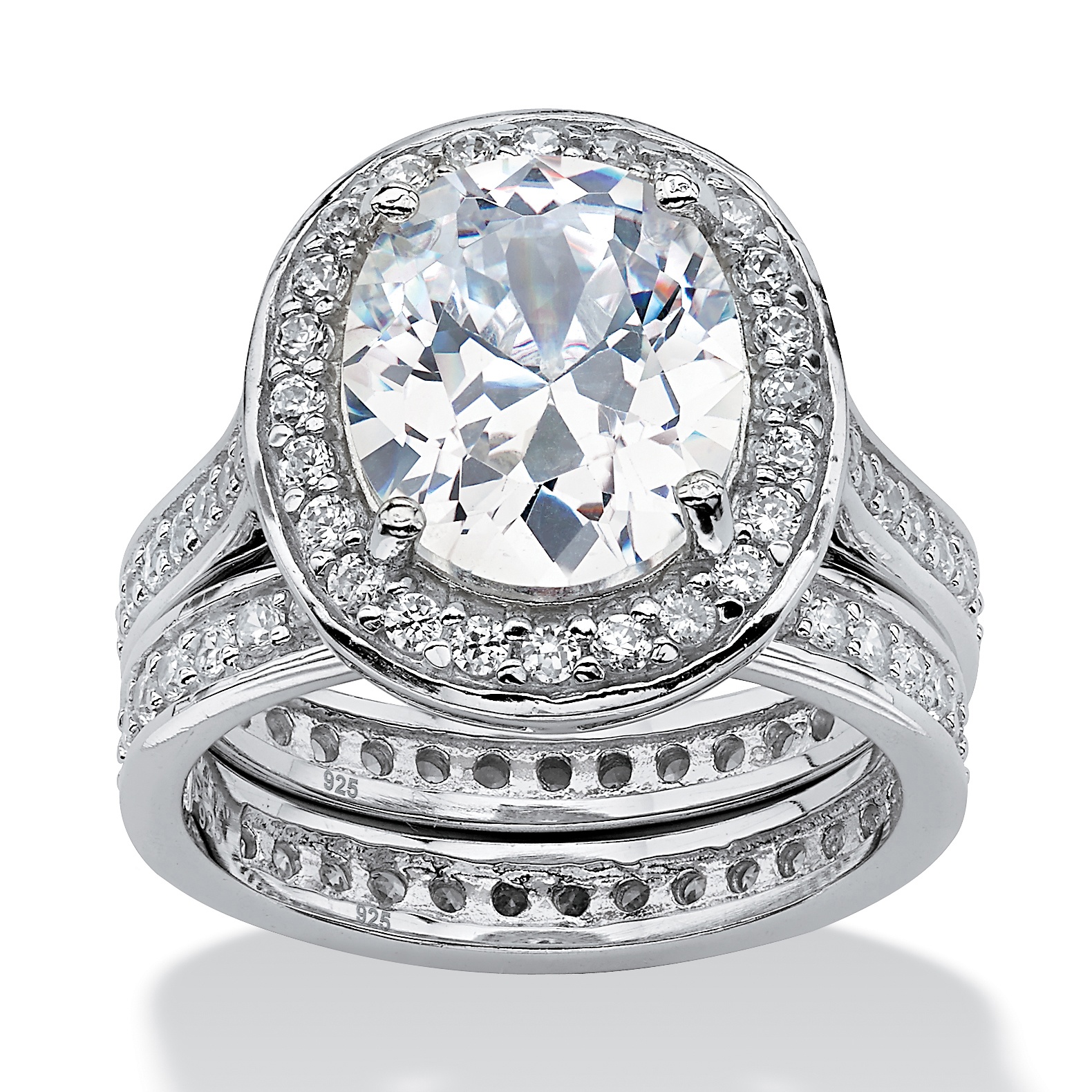 6.47 TCW Oval-Cut Cubic Zirconia Platinum over Sterling Silver Wedding Band Set