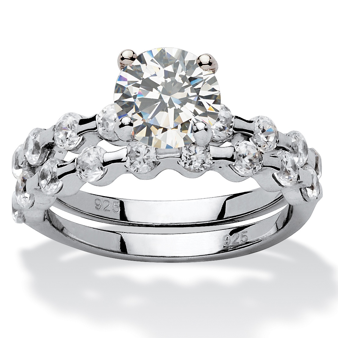 Platinum over Sterling Silver DiamonUltra&trade; Cubic Zirconia Wedding Ring Set