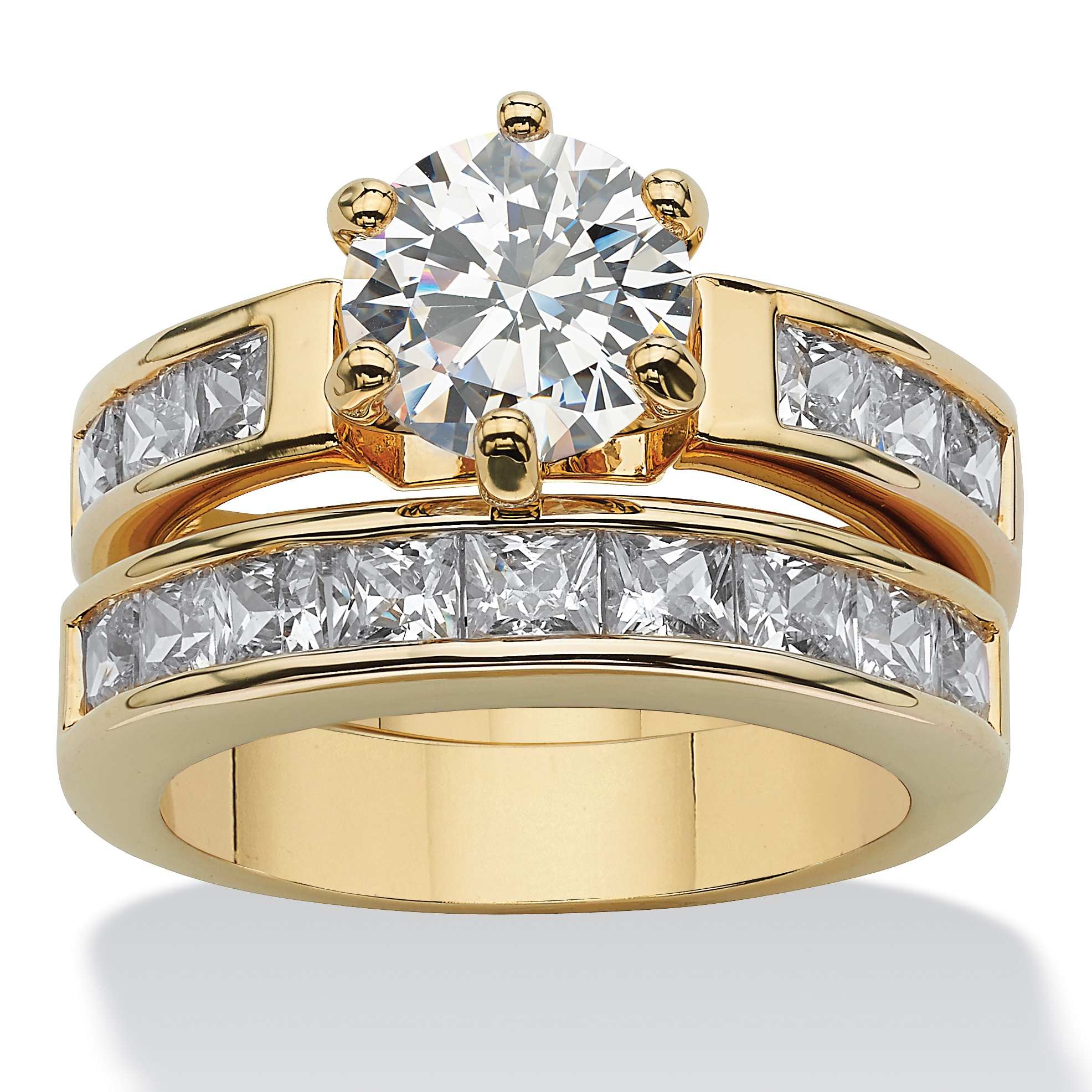 14k Gold-Plated Round and Princess-Cut DiamonUltra&trade; Cubic Zirconia ...