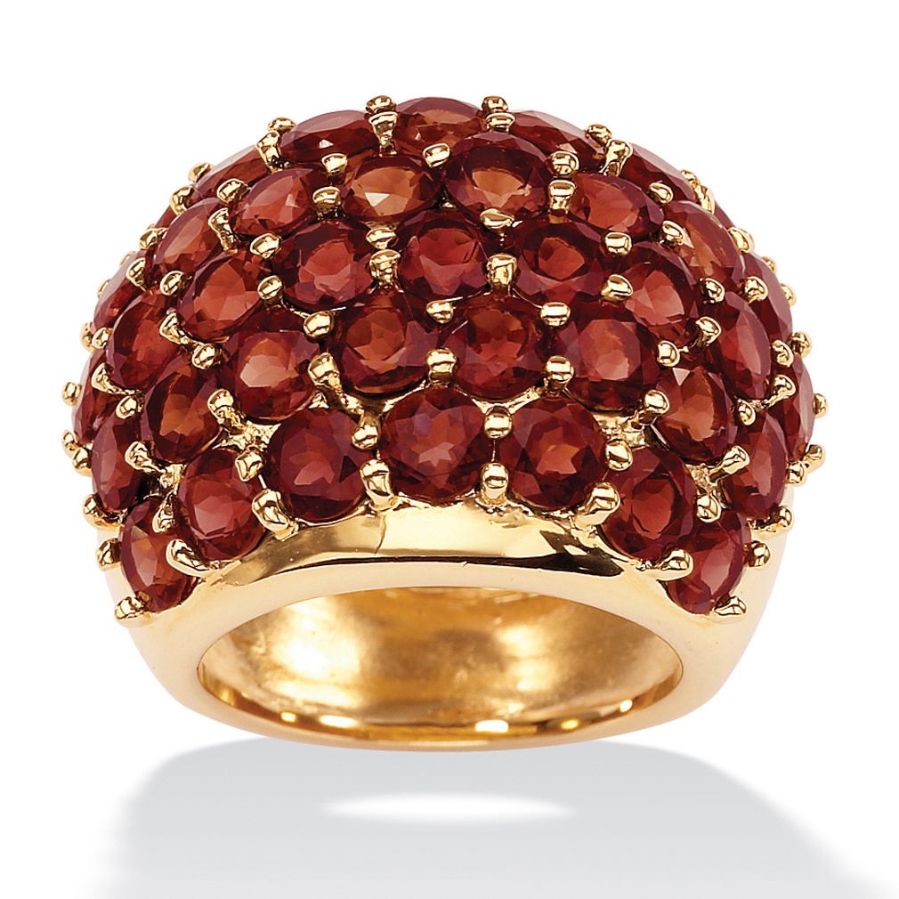 14k Gold-Plated Round Garnet Dome Ring