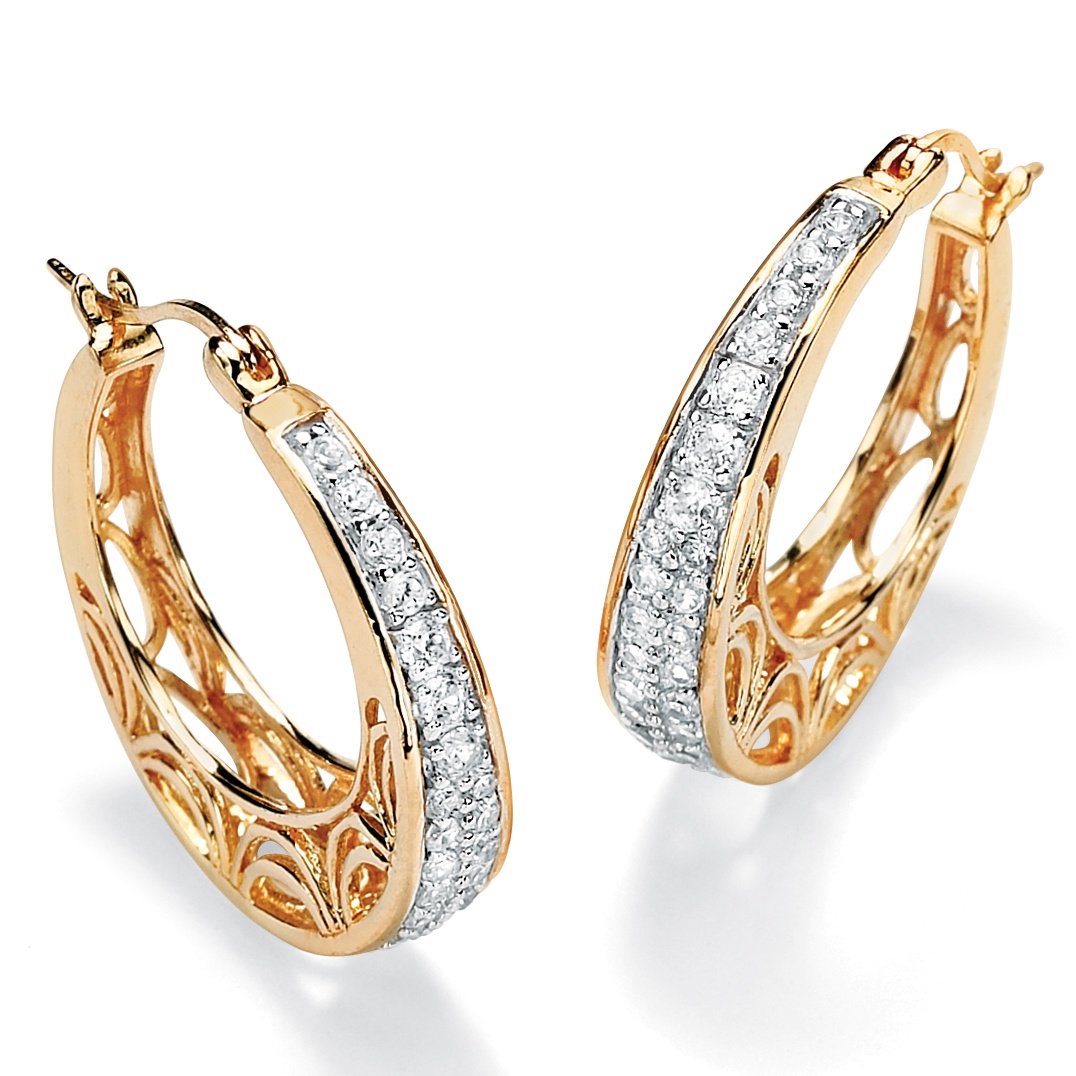 14k Gold-Plated DiamonUltra&trade; Cubic Zirconia Filigree Hoop Pierced Earrings