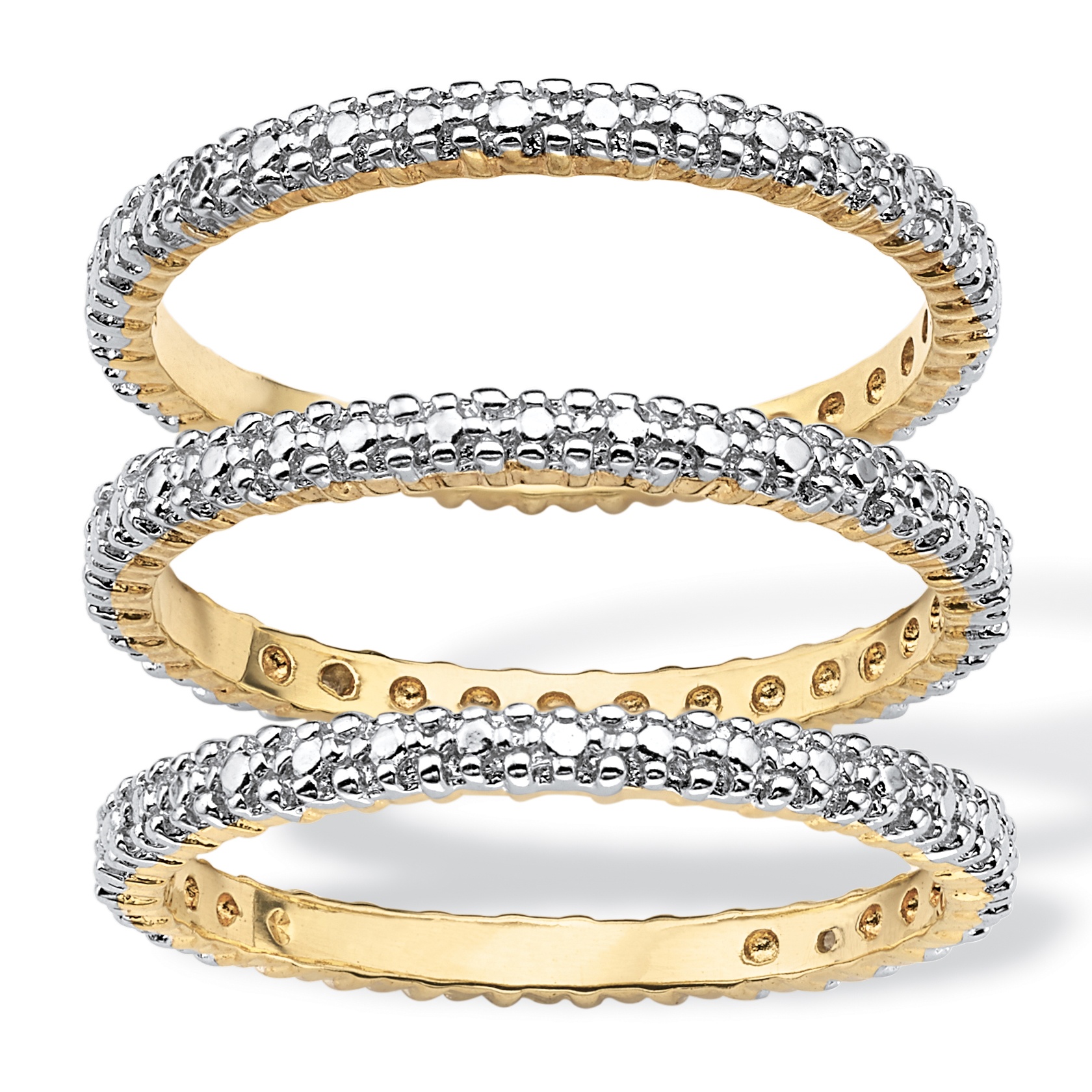 14k Gold-Plated Diamond Accent Eternity Band Ring Set