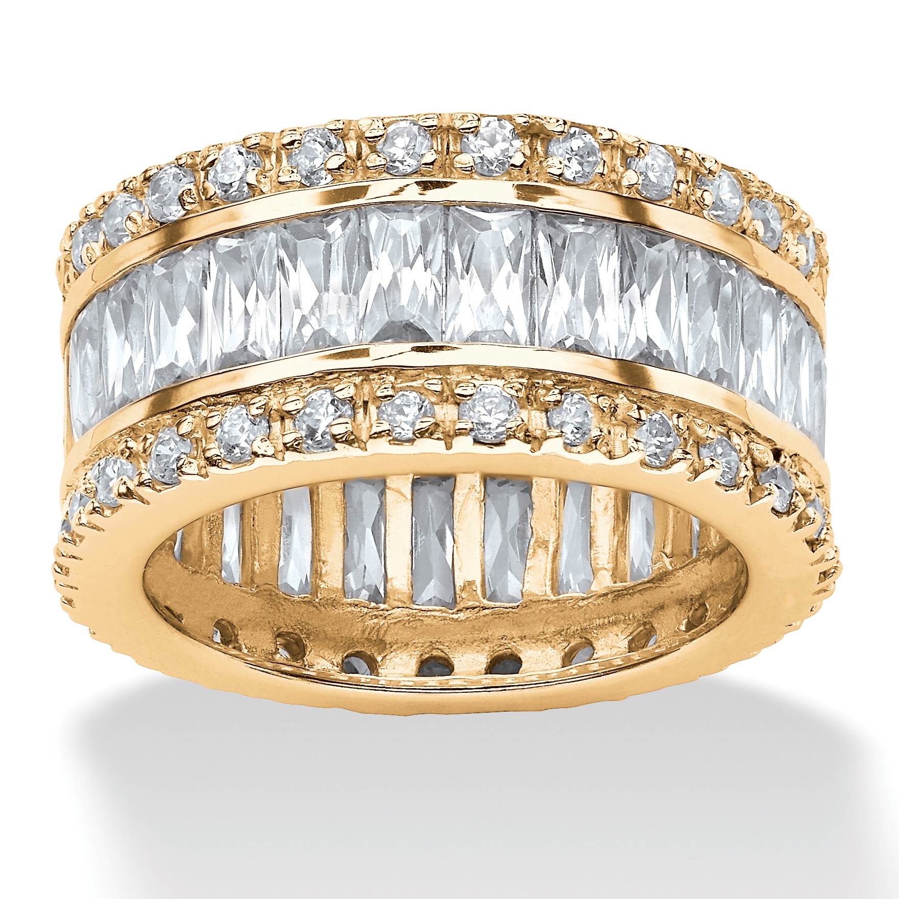 14k Gold-Plated Round and Emerald-Cut DiamonUltra&trade; Cubic Zirconia ...