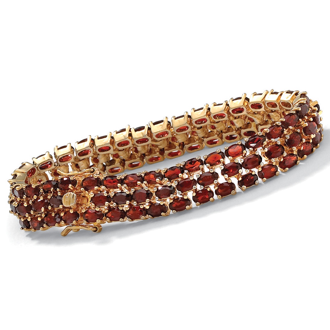 14k Gold-Plated Triple-Row Garnet Tennis Bracelet