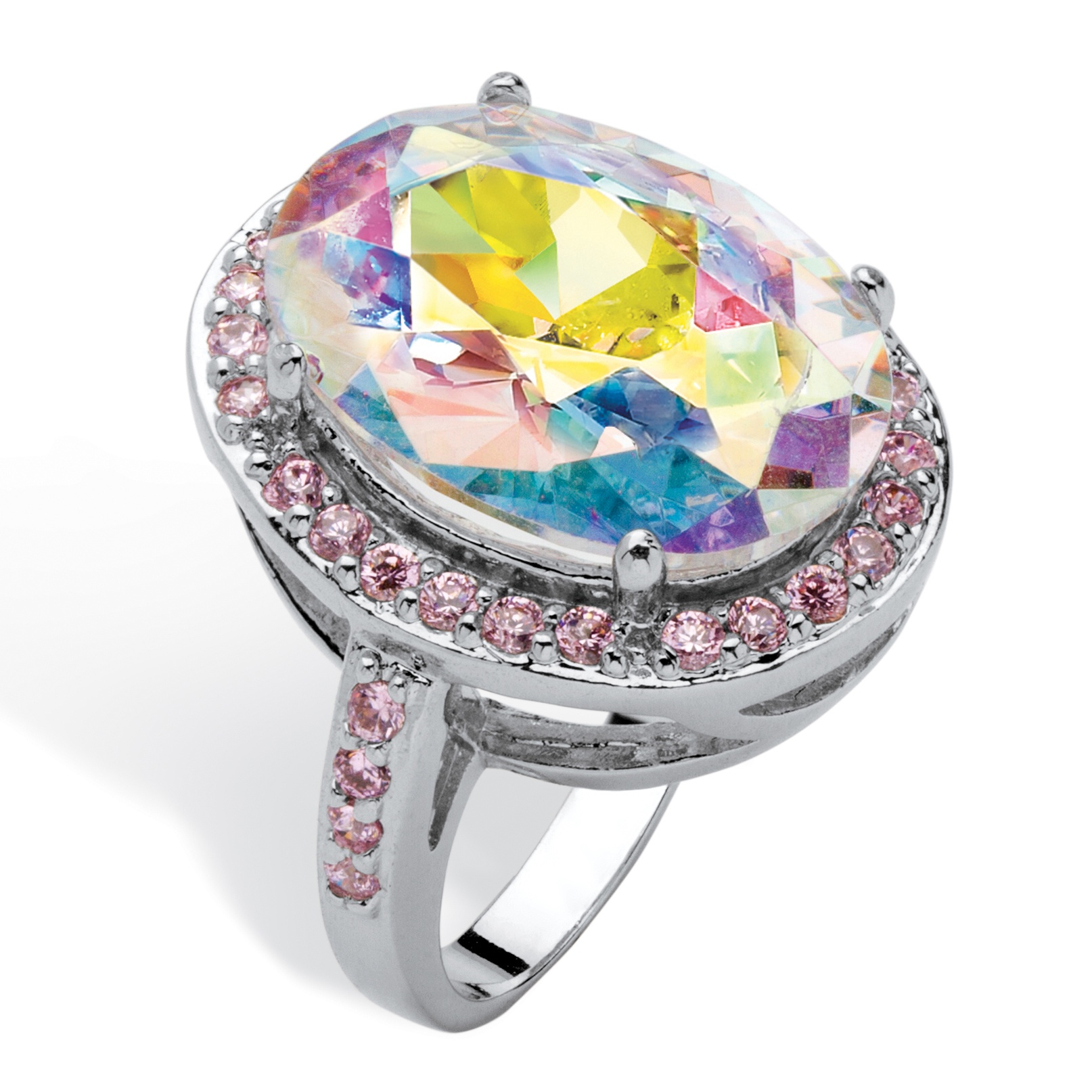 13.50 CT TW Aurora Borealis and Pink DiamonUltra&trade; Cubic Zirconia Ring ...