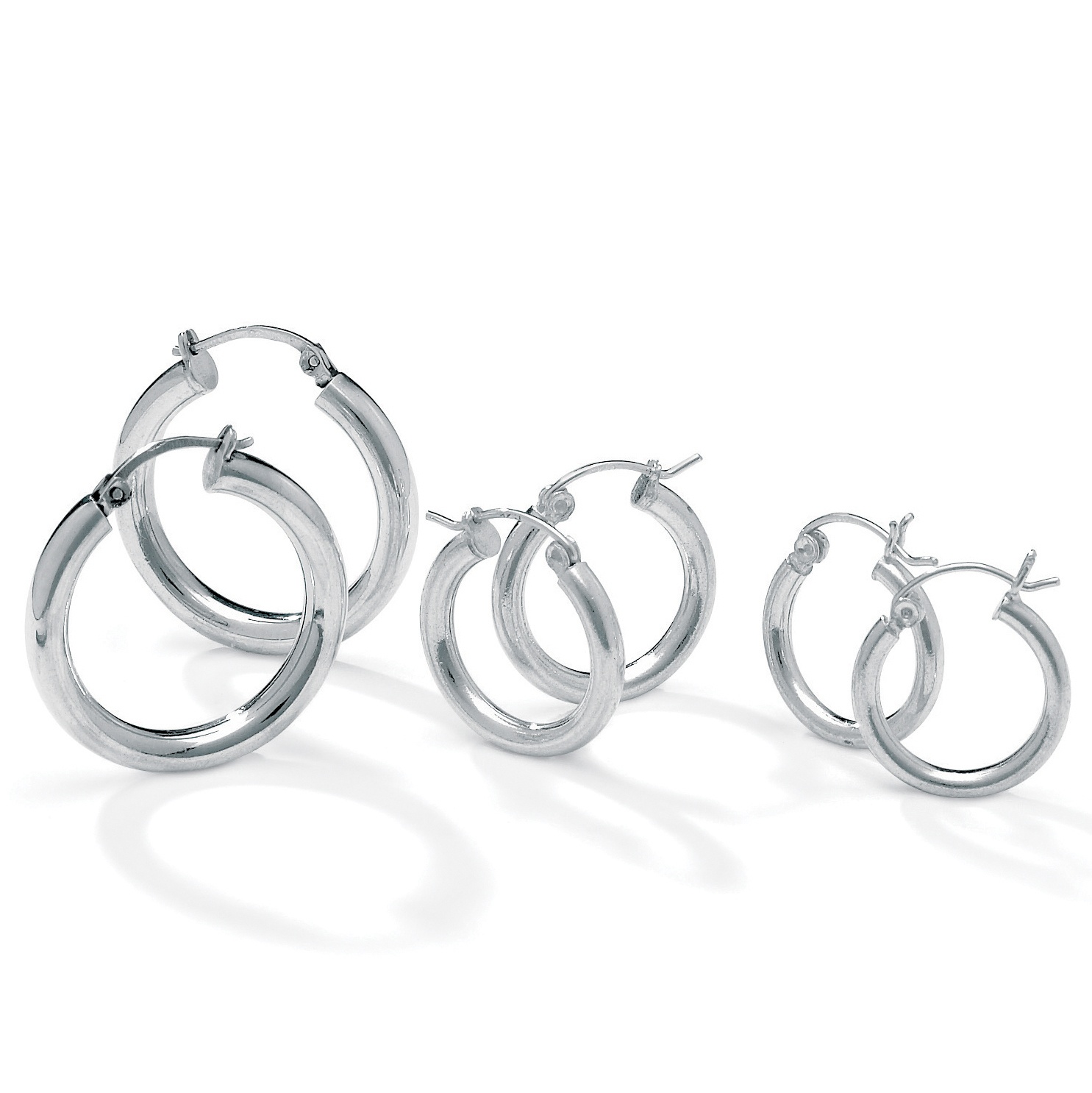 Silvertone Metal Set of Three Pairs of Hoop Pierced Earrings