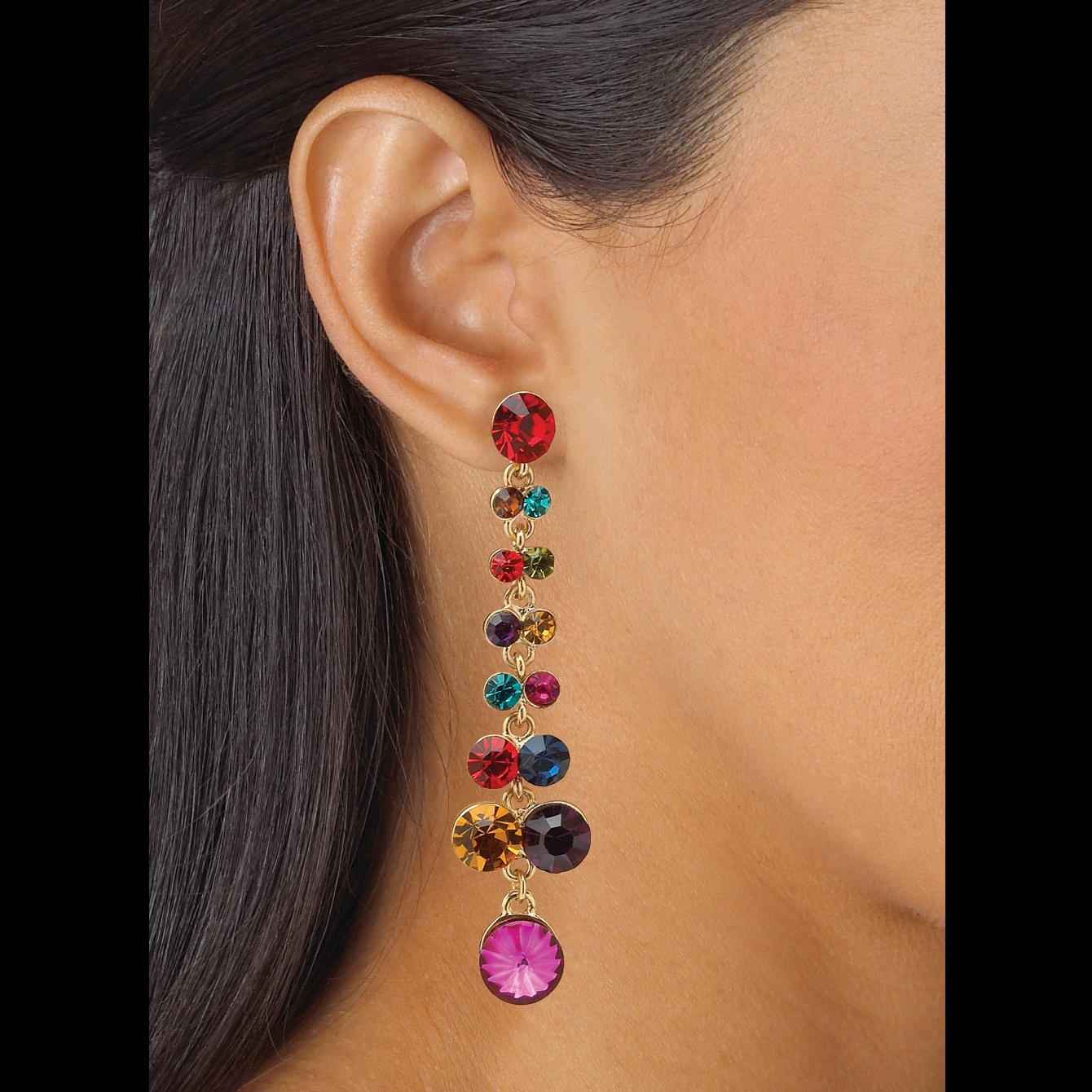 14k Gold-Plated Multi-Colored Crystal Linear Drop Pierced Earrings