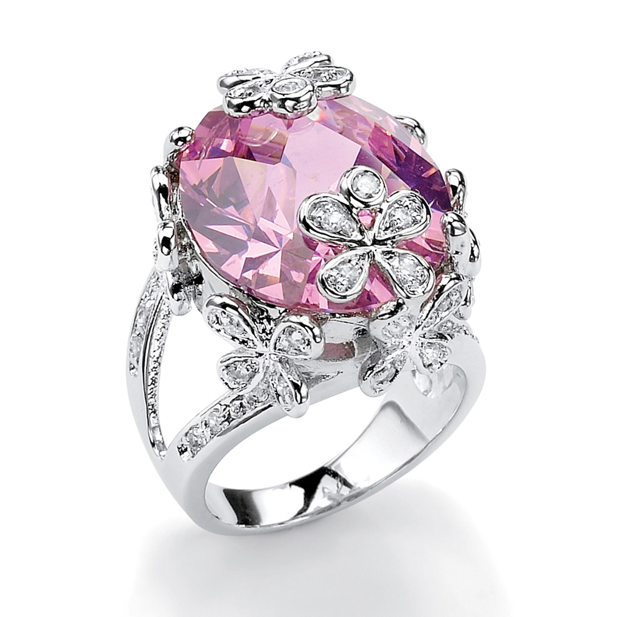 Silvertone Metal DiamonUltra&trade; Cubic Zirconia Flower & Butterfly Ring
