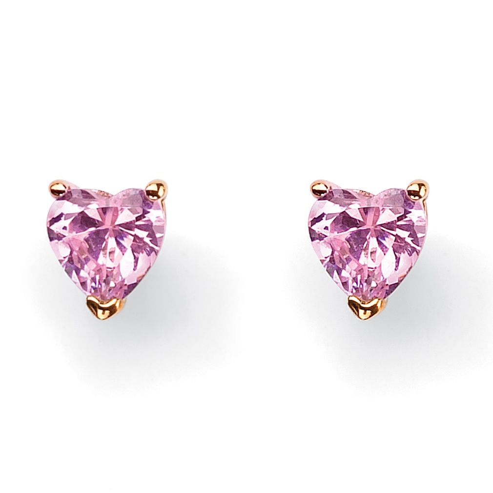 14k Gold-Plated Heart-Shaped Pink DiamonUltra Cubic Zirconia Stud Pierced ...