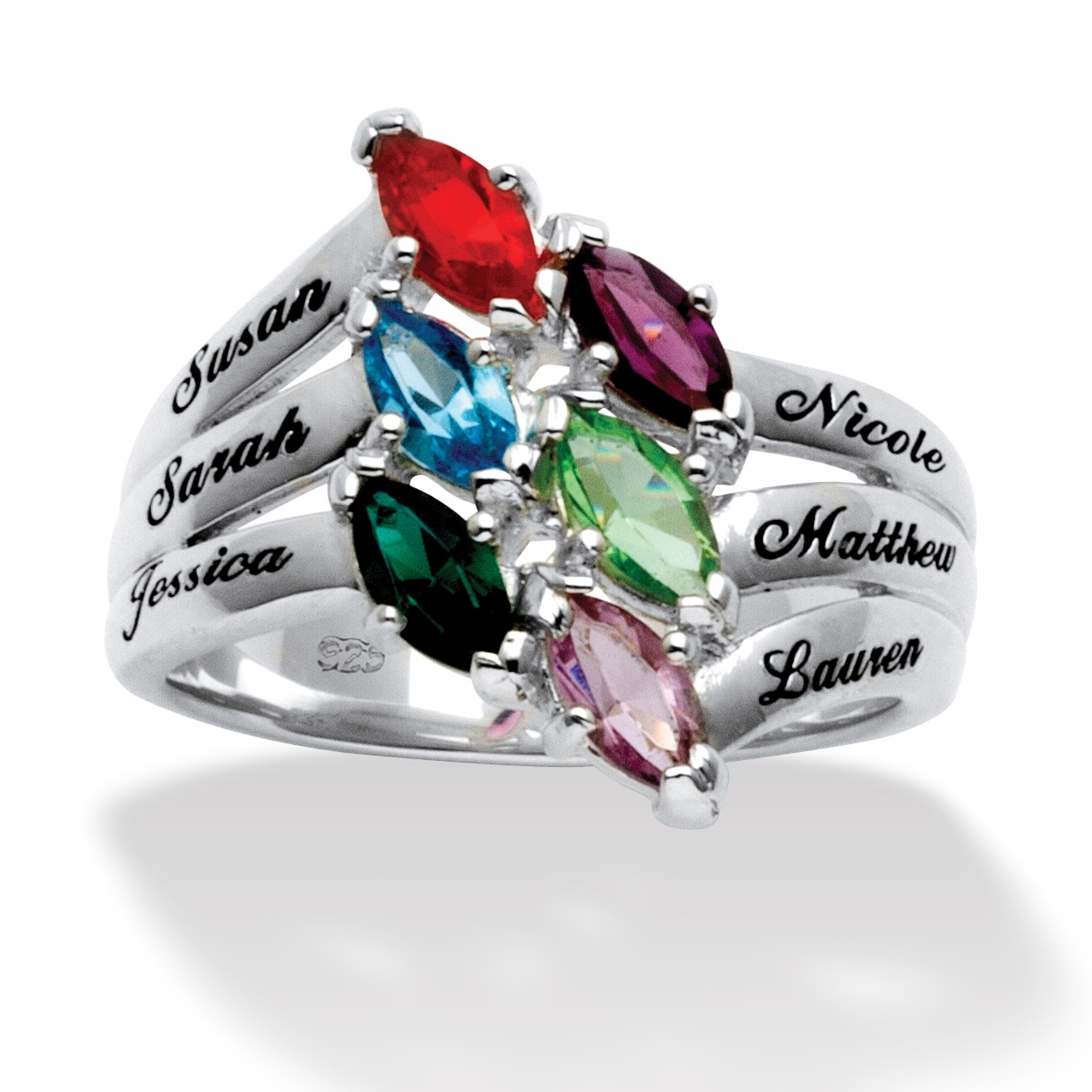 Sterling Silver Family Marquise Birthstone Name Ring