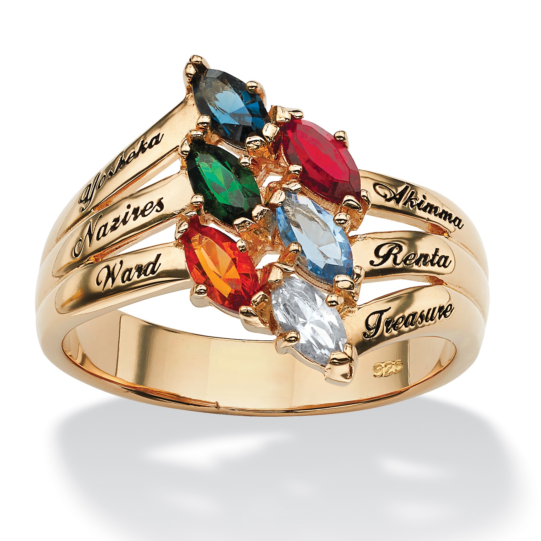 18k Gold over Sterling Silver Family Marquise Birthstone Name Ring