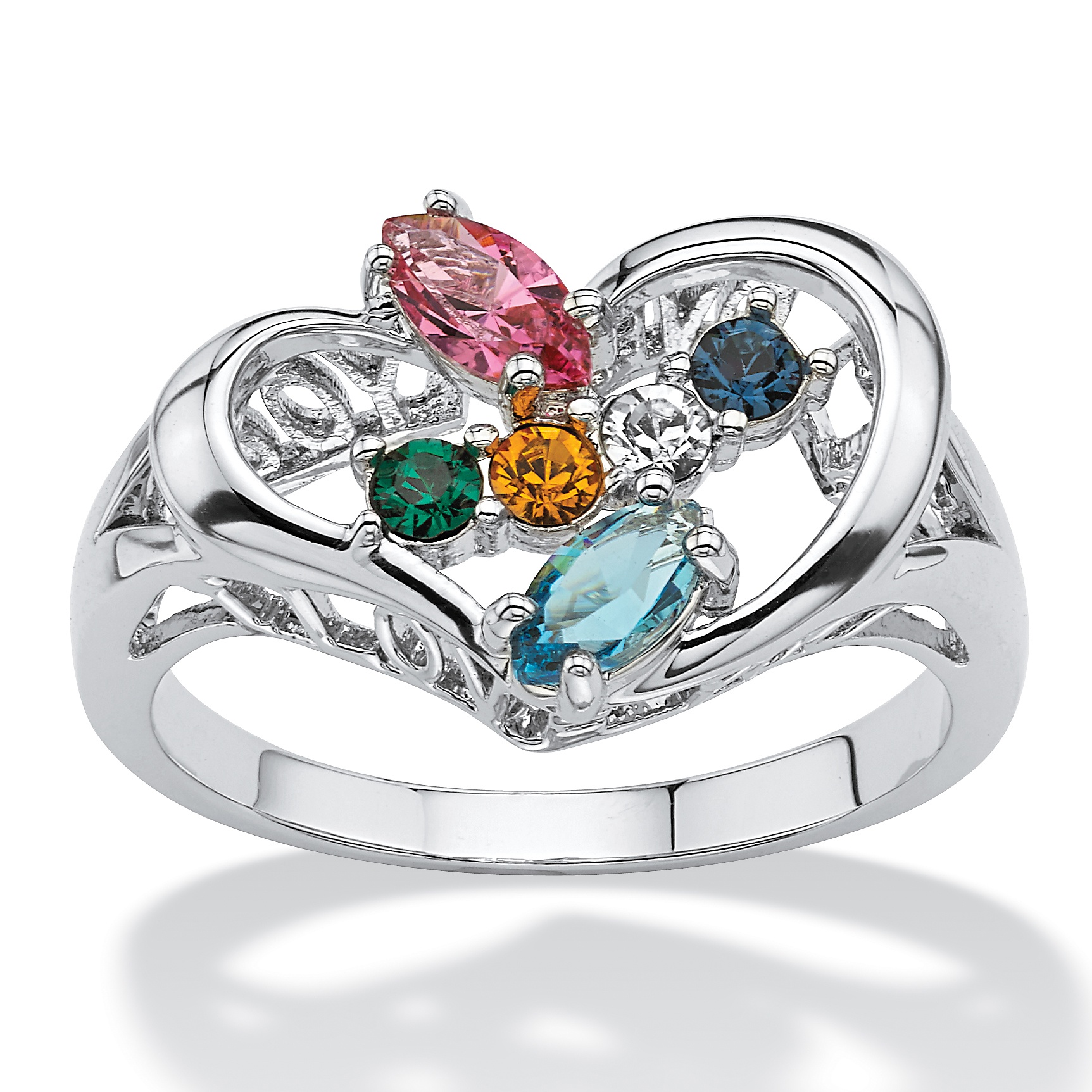 Silvertone Metal Personalized Birthstone "I Love You" Family Ring