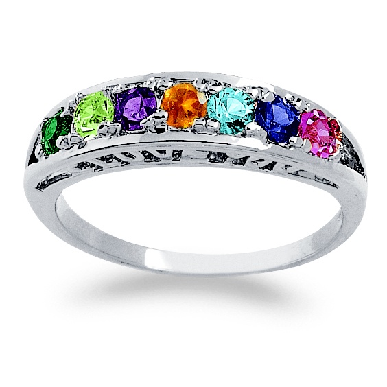 Sterling Silver Round Birthstone "I Love You" Family Ring