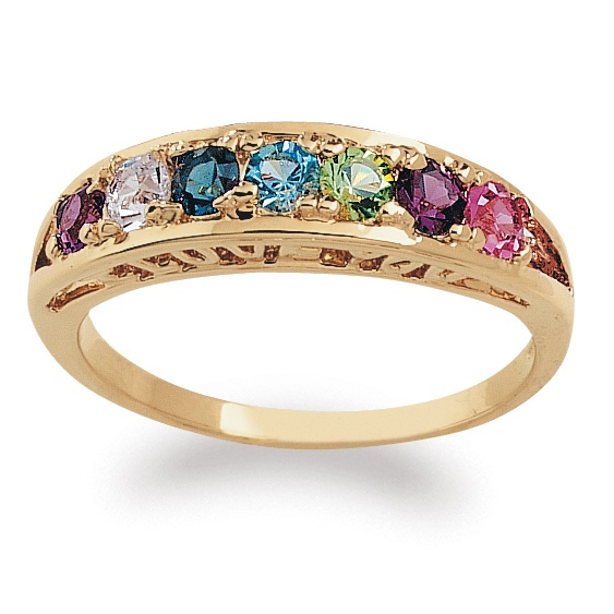 18k Gold over Sterling Silver Round Birthstone "I Love You" Family ...