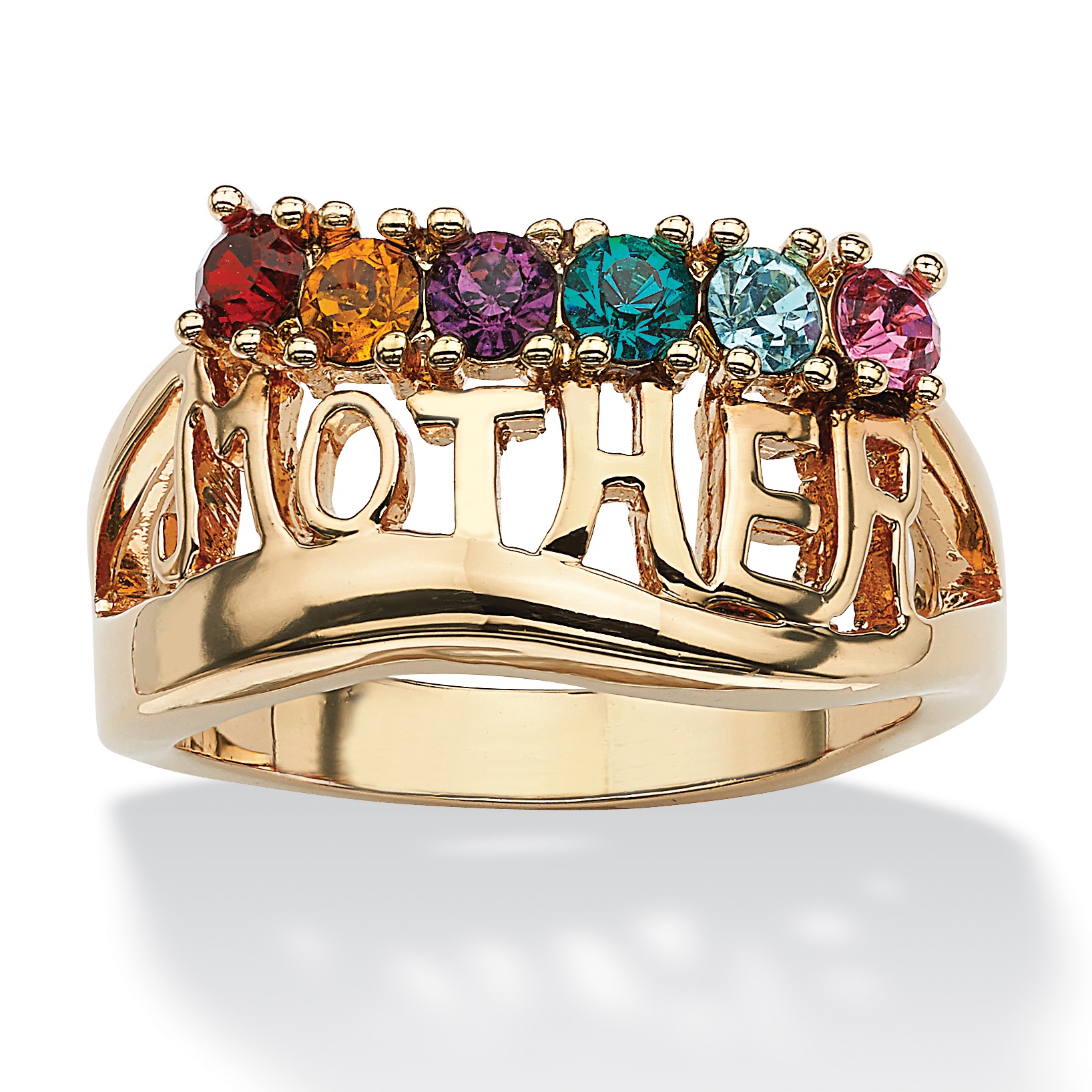 14k Gold-Plated Round Birthstone Family Ring "Mother"
