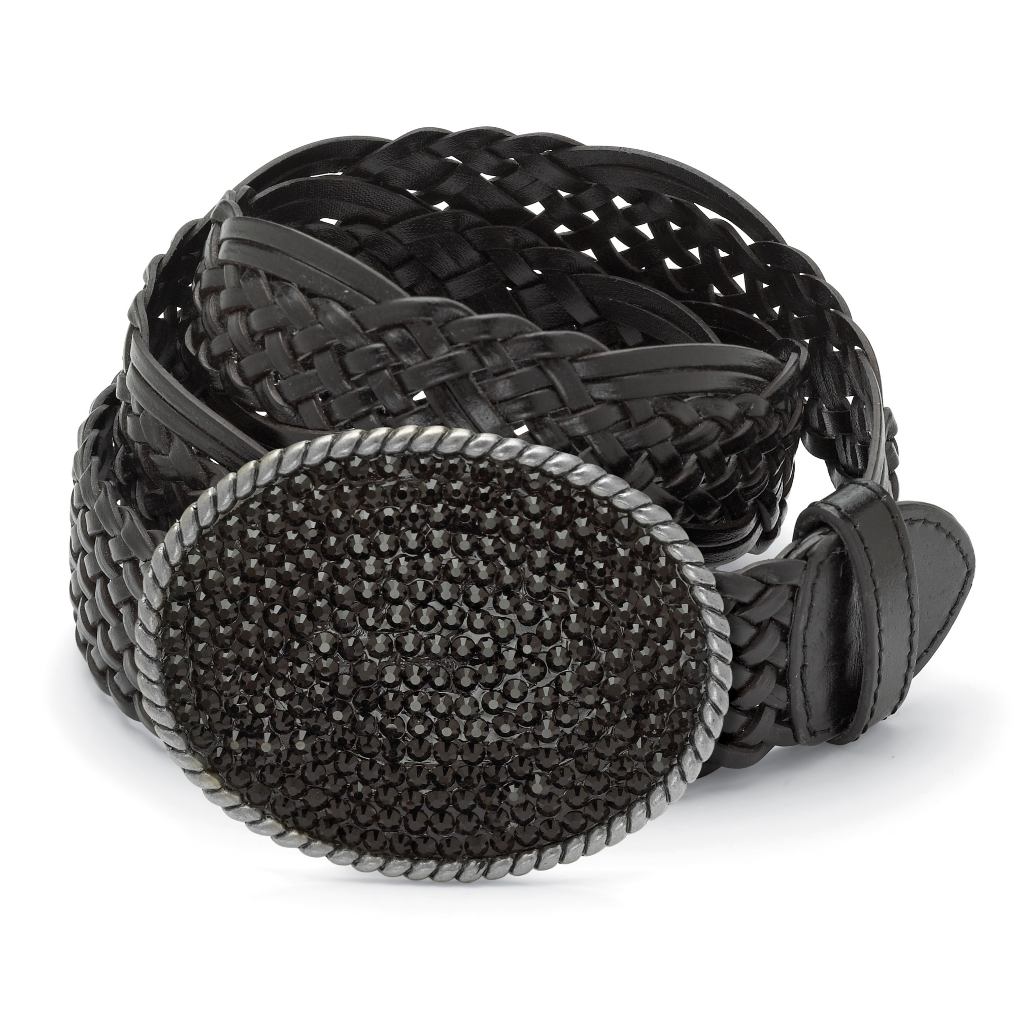Antiqued Silvertone Metal Black Crystal Oval-Shaped Belt Buckle with FREE ...