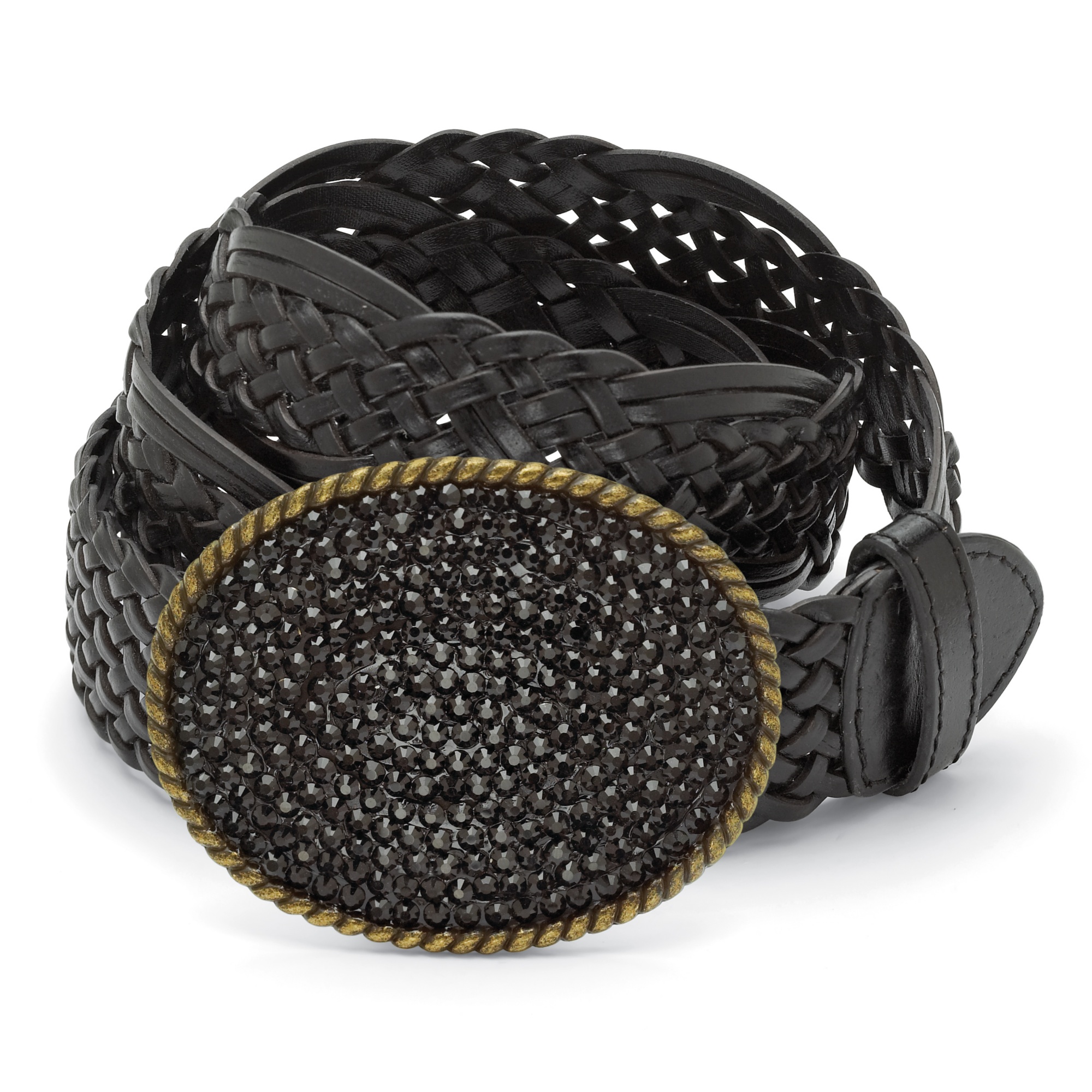 Antiqued Goldtone Metal Black Crystal Oval-Shaped Belt Buckle with FREE Black...