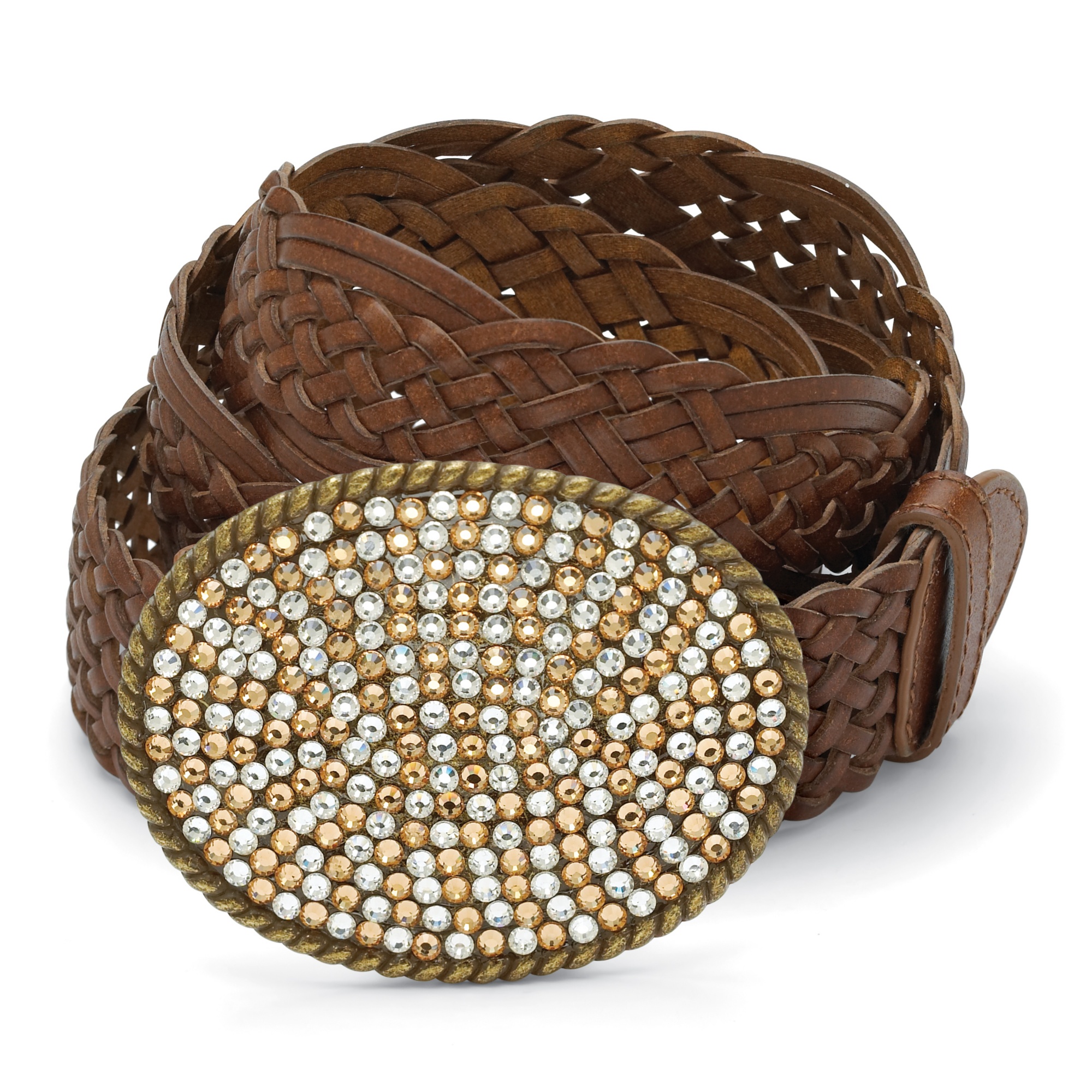 Antiqued Goldtone Metal Clear and Champagne-Colored Crystal Oval-Shaped Belt ...