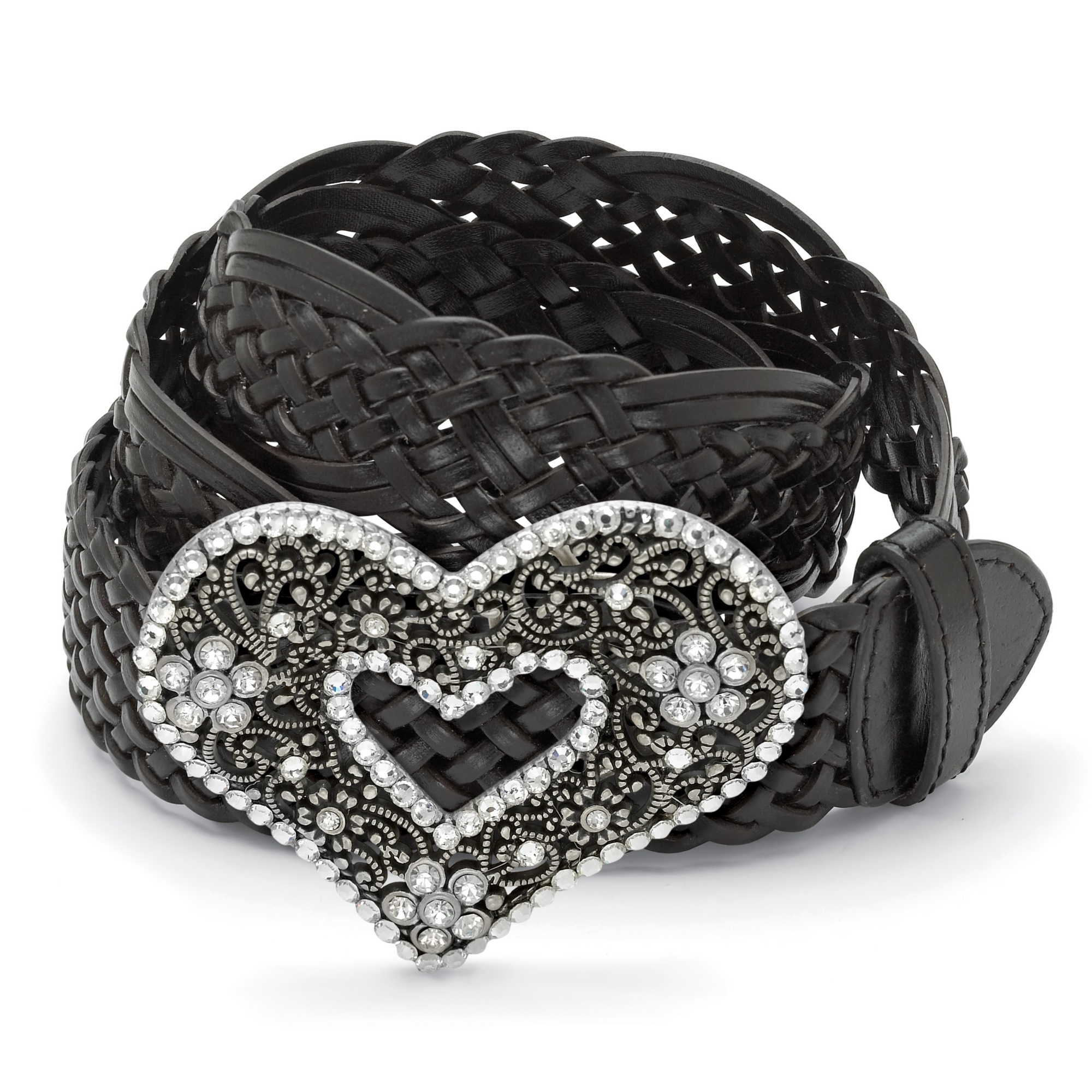 Antiqued Silvertone Metal Clear Crystal Heart-Shaped Belt Buckle with FREE ...