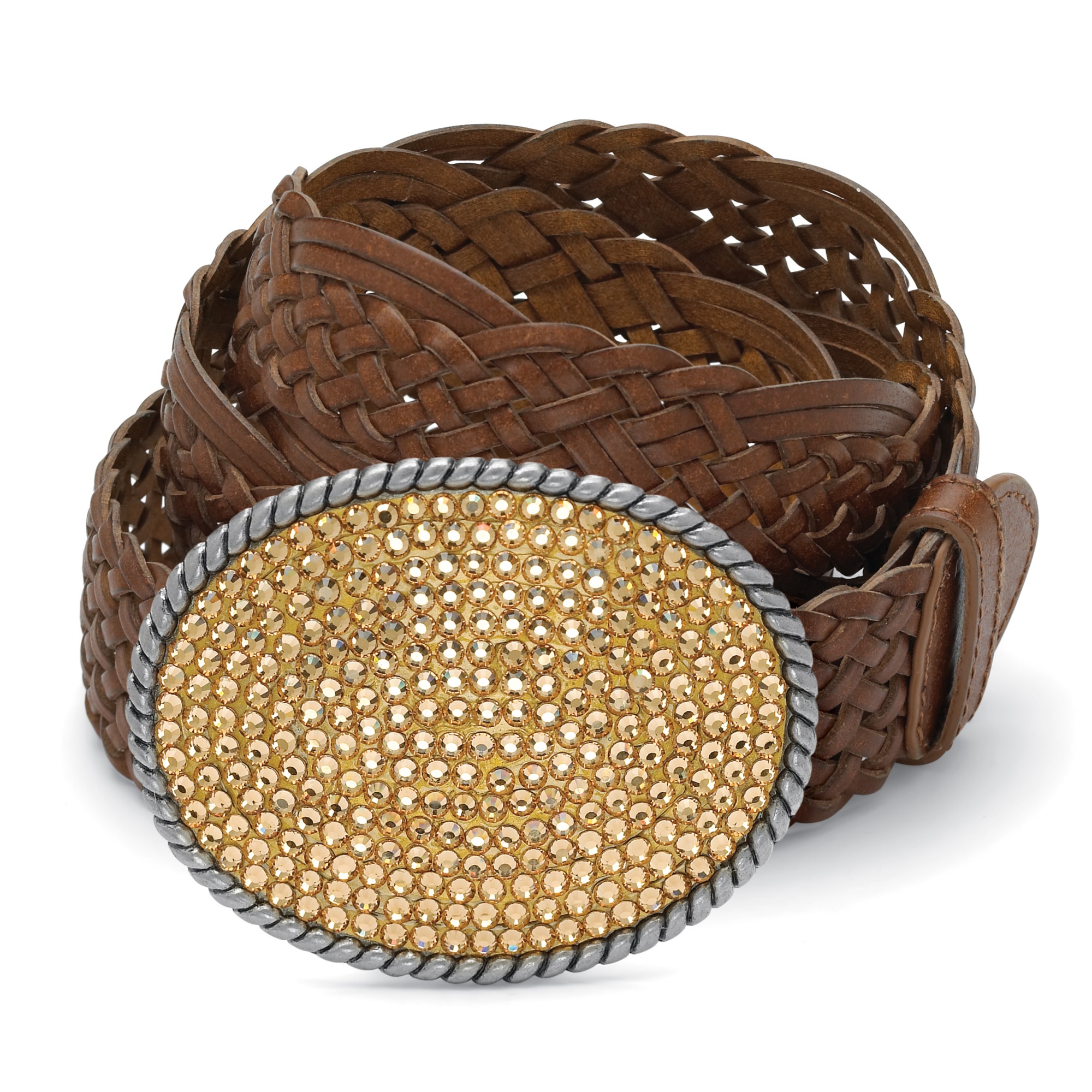 Antiqued Silvertone Metal Champagne-Colored Crystal Oval-Shaped Belt Buckle ...