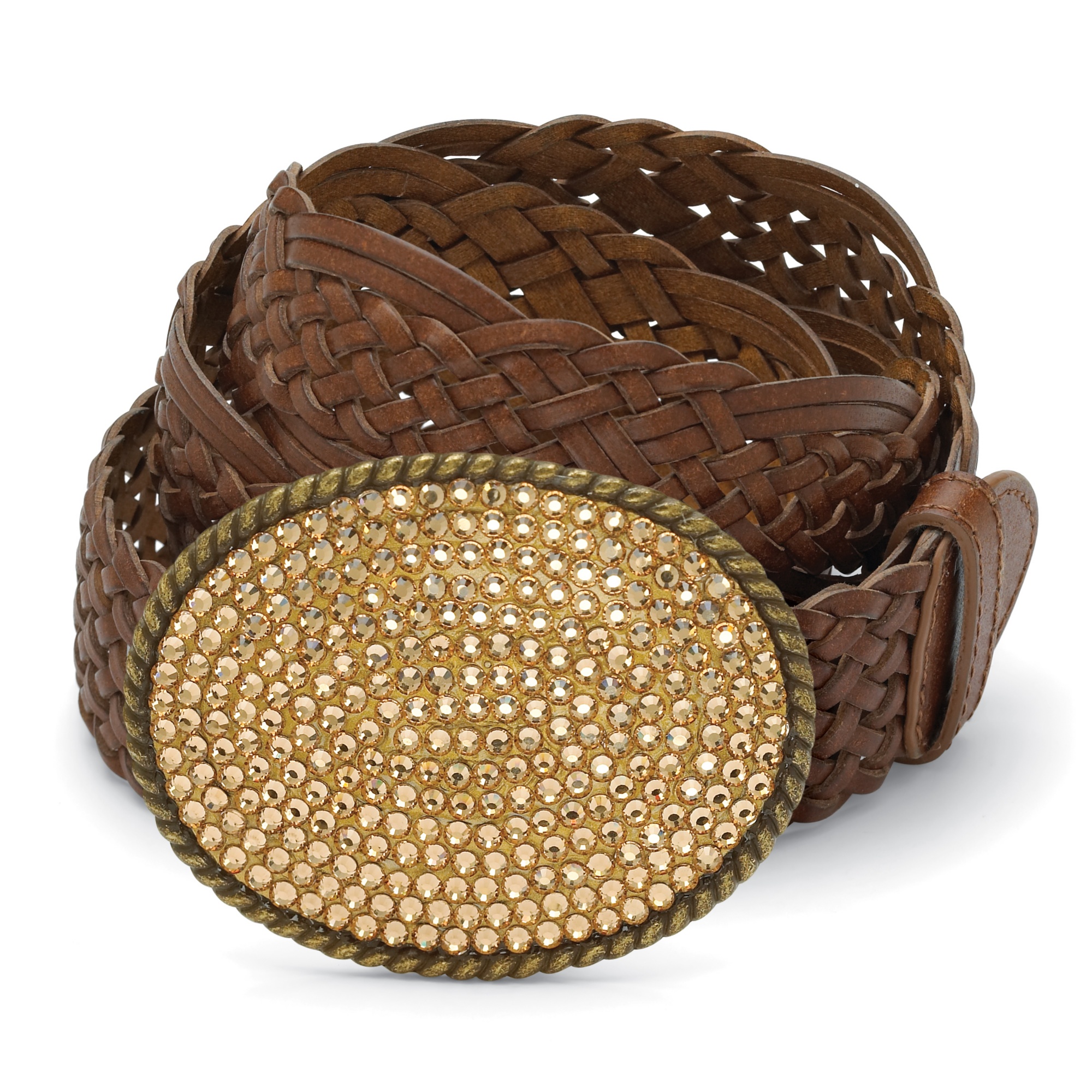 Antiqued Goldtone Metal Champagne-Colored Crystal Oval-Shaped Belt Buckle ...