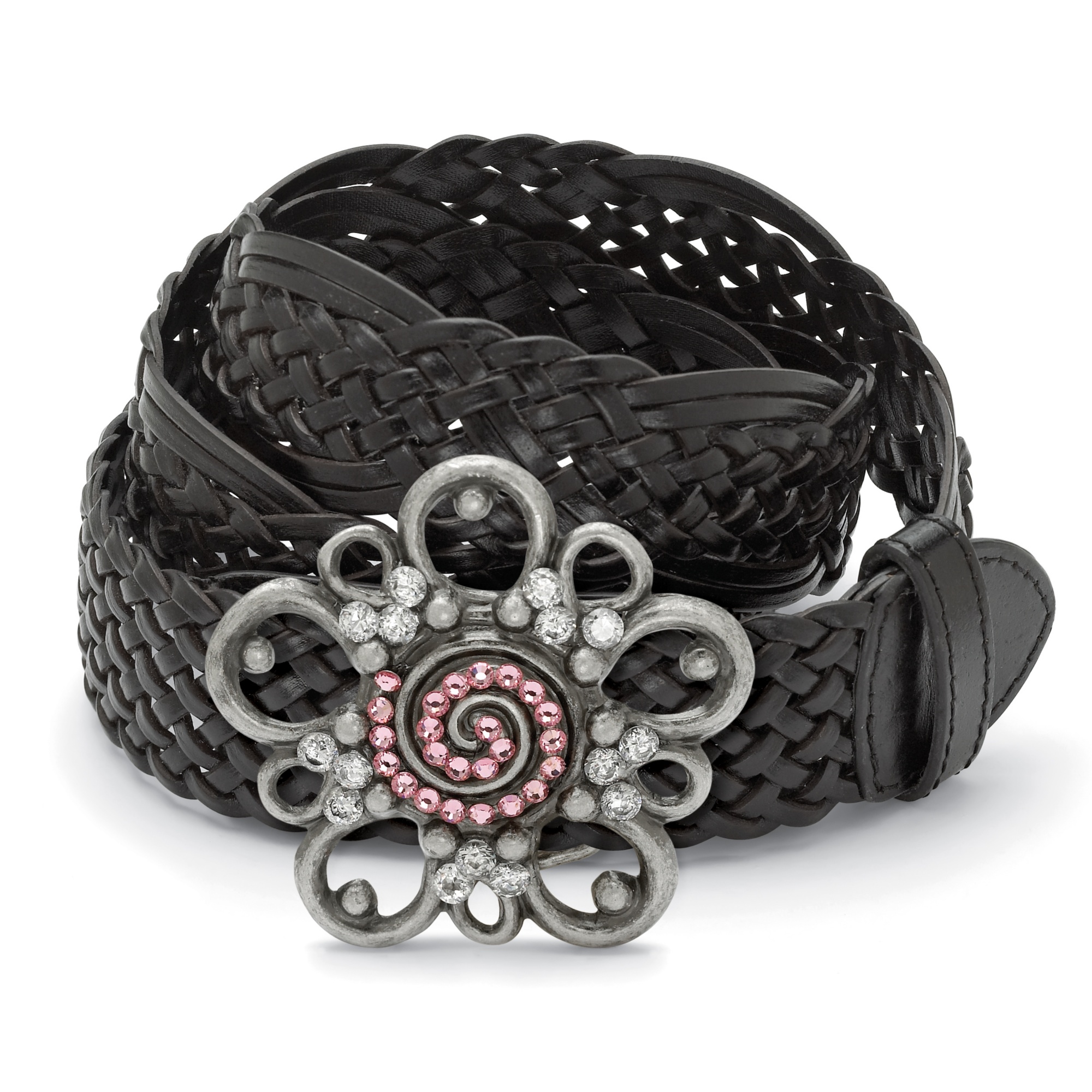 Antiqued Silvertone Metal Blue and White Crystal Flower-Shaped Belt Buckle ...