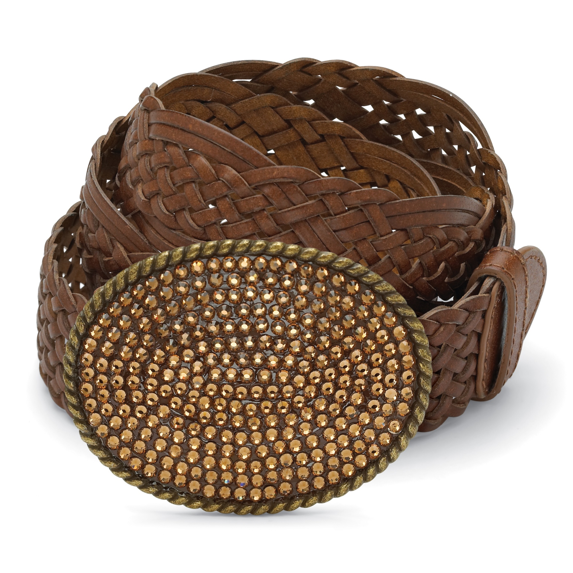 Antiqued Goldtone Metal Amber-Colored Crystal Oval-Shaped Belt Buckle with ...