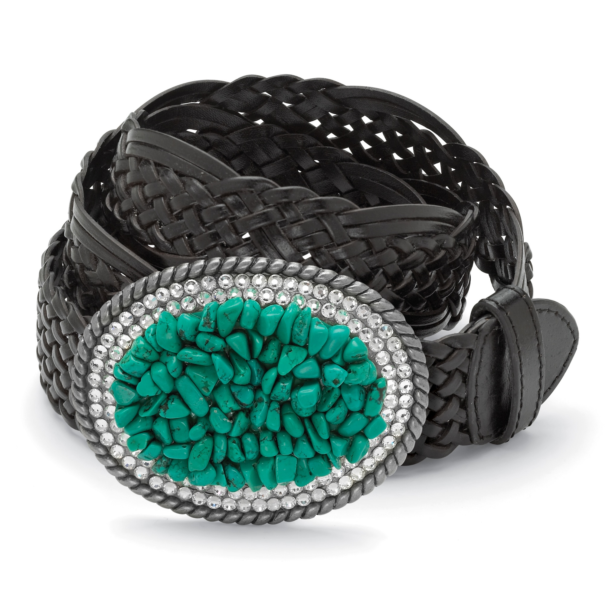 Antiqued Silvertone Metal Turquoise Nugget and Crystal Oval-Shaped Belt ...
