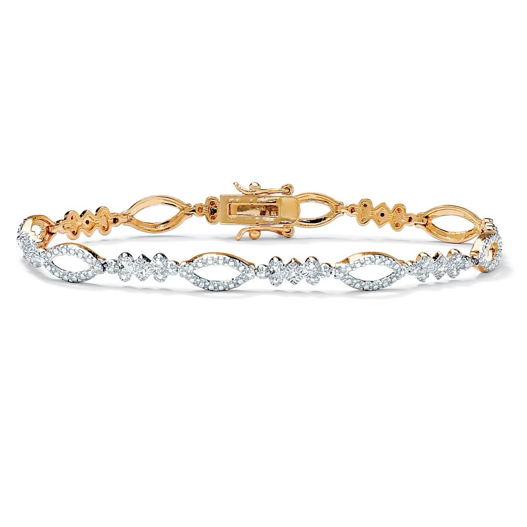 Diamond Accent Pav&eacute; Multi-Shaped Link Bracelet in Tutone 14k Gold-Plated
